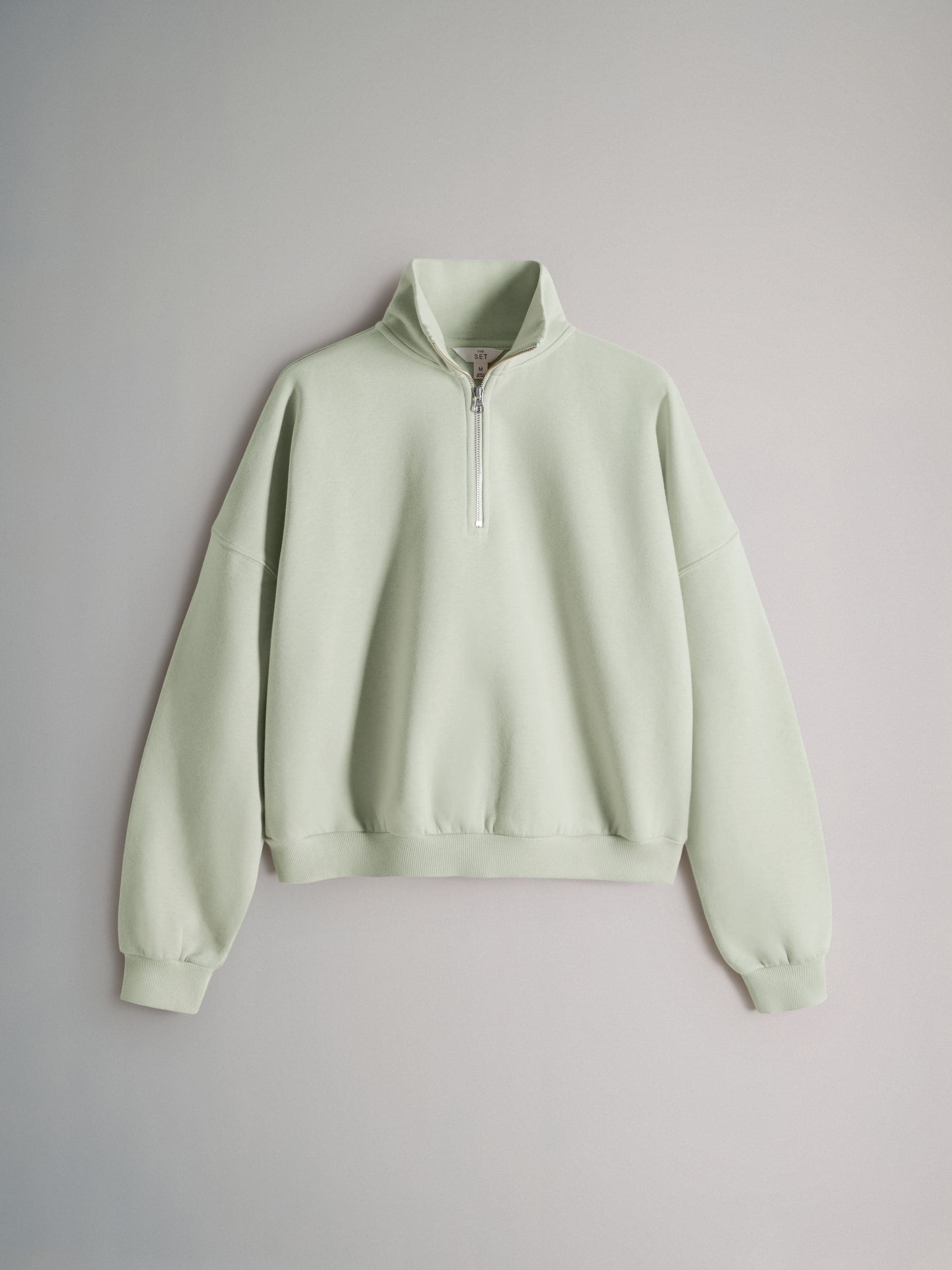 The Set 2 Pack Quarter Zip Funnel Neck Jumper and Wide Leg Jogger Set Light Green