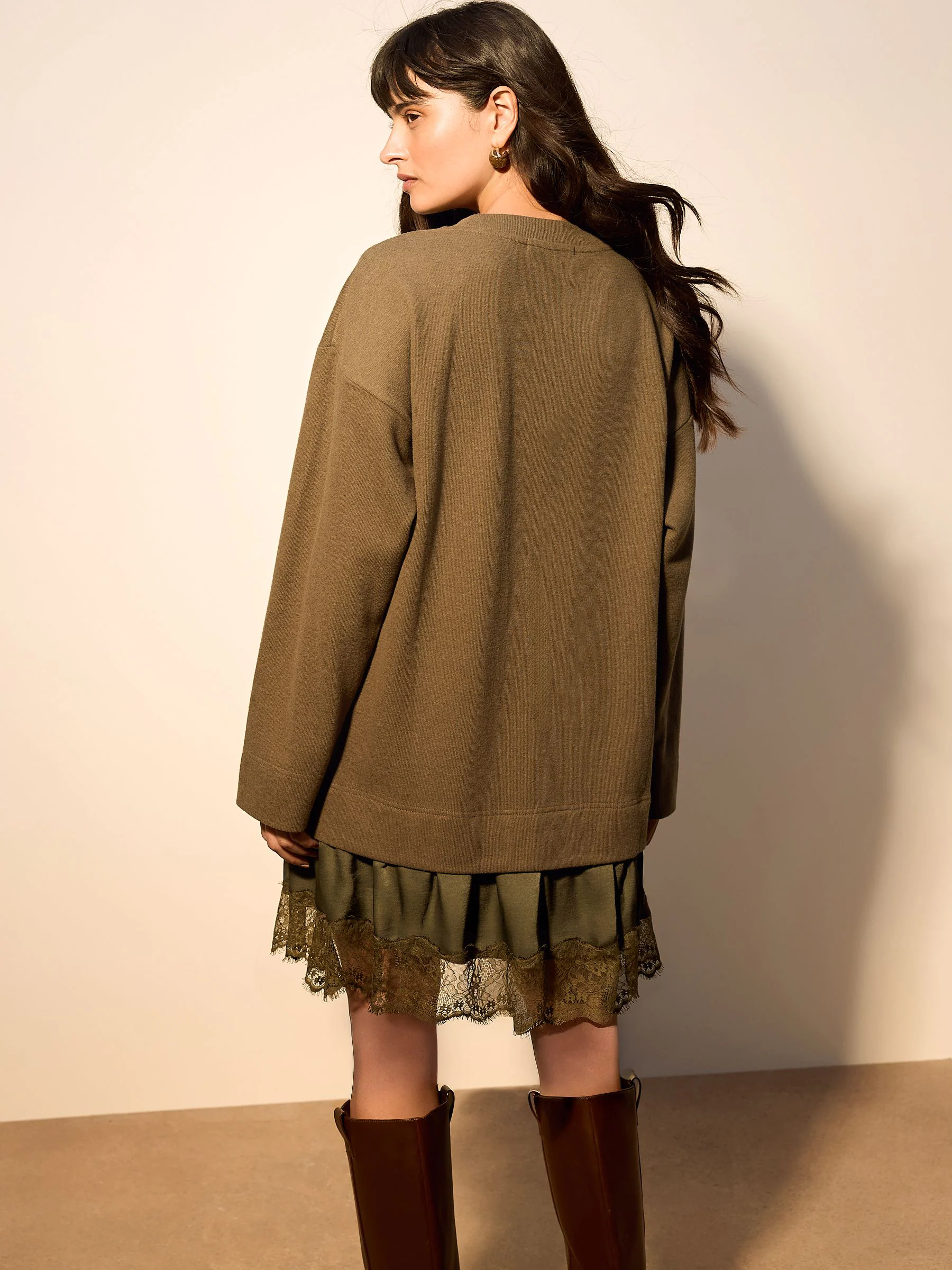 Khaki Green 2-In-1 Soft Touch Jumper Lace Skirt