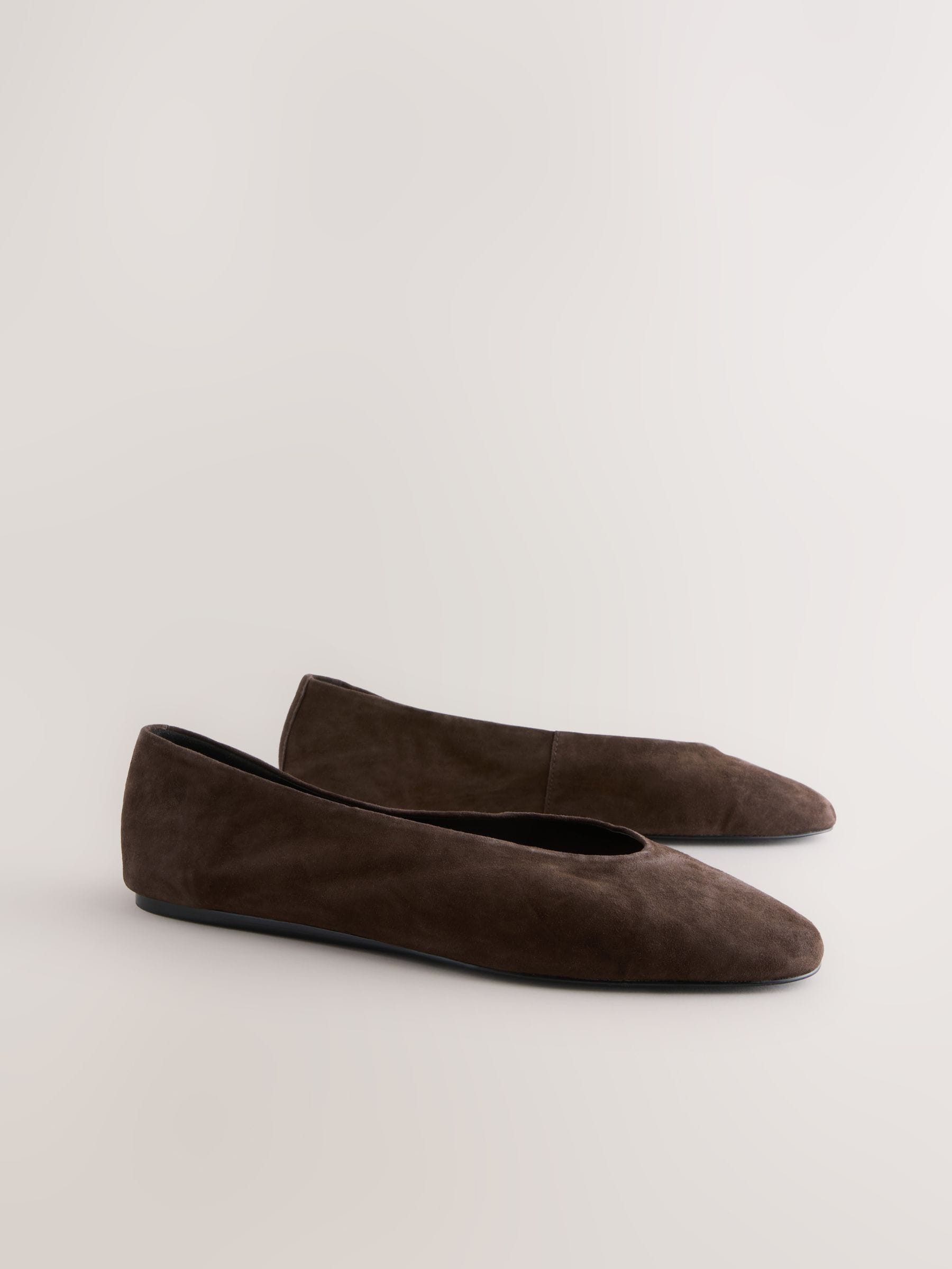 Chocolate Brown Suede Standard/Wide Fit Leather Round Toe Ballerinas