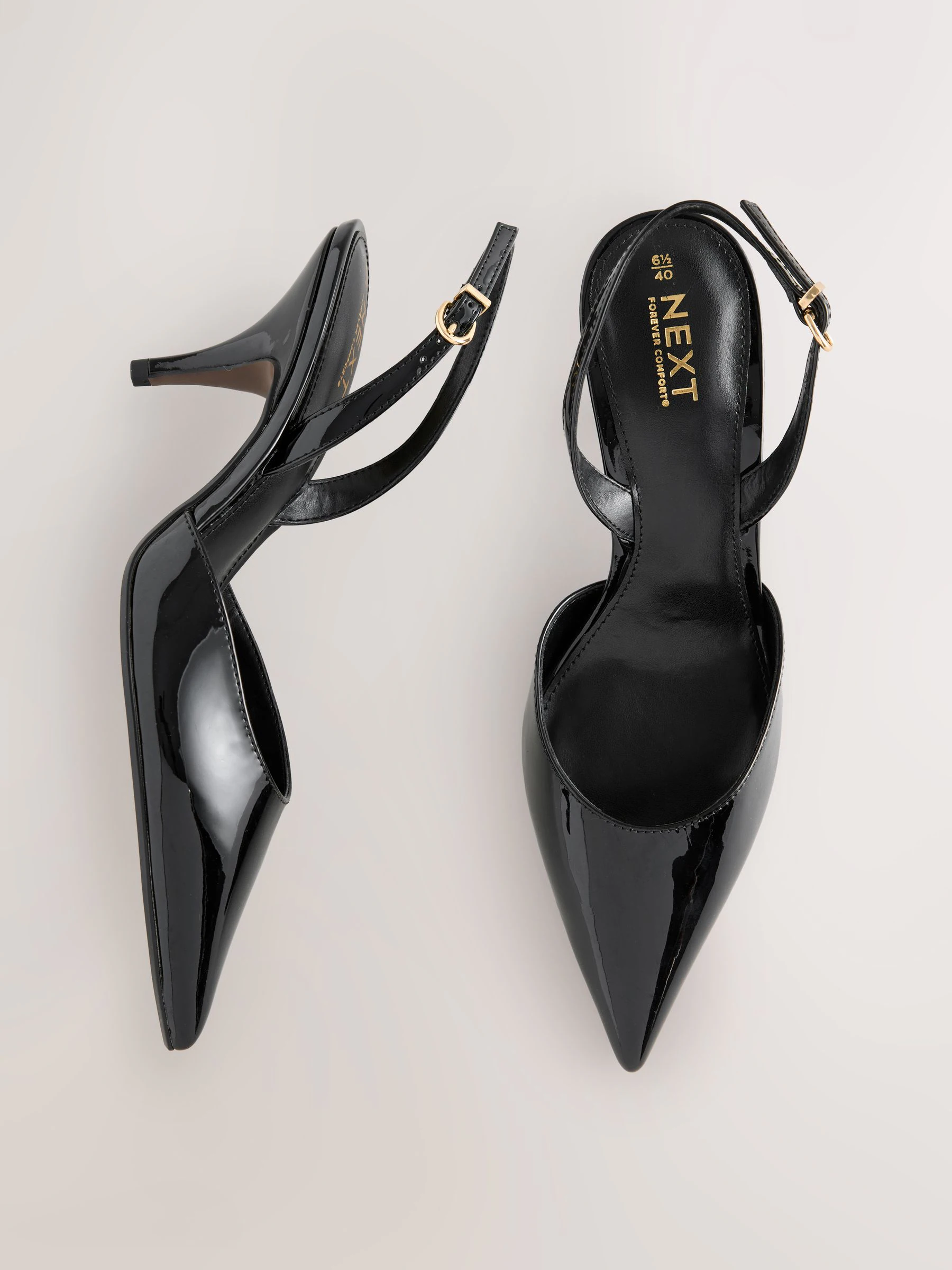 Black Patent Forever Comfort® Pointed Toe Curvy Slingback Heels