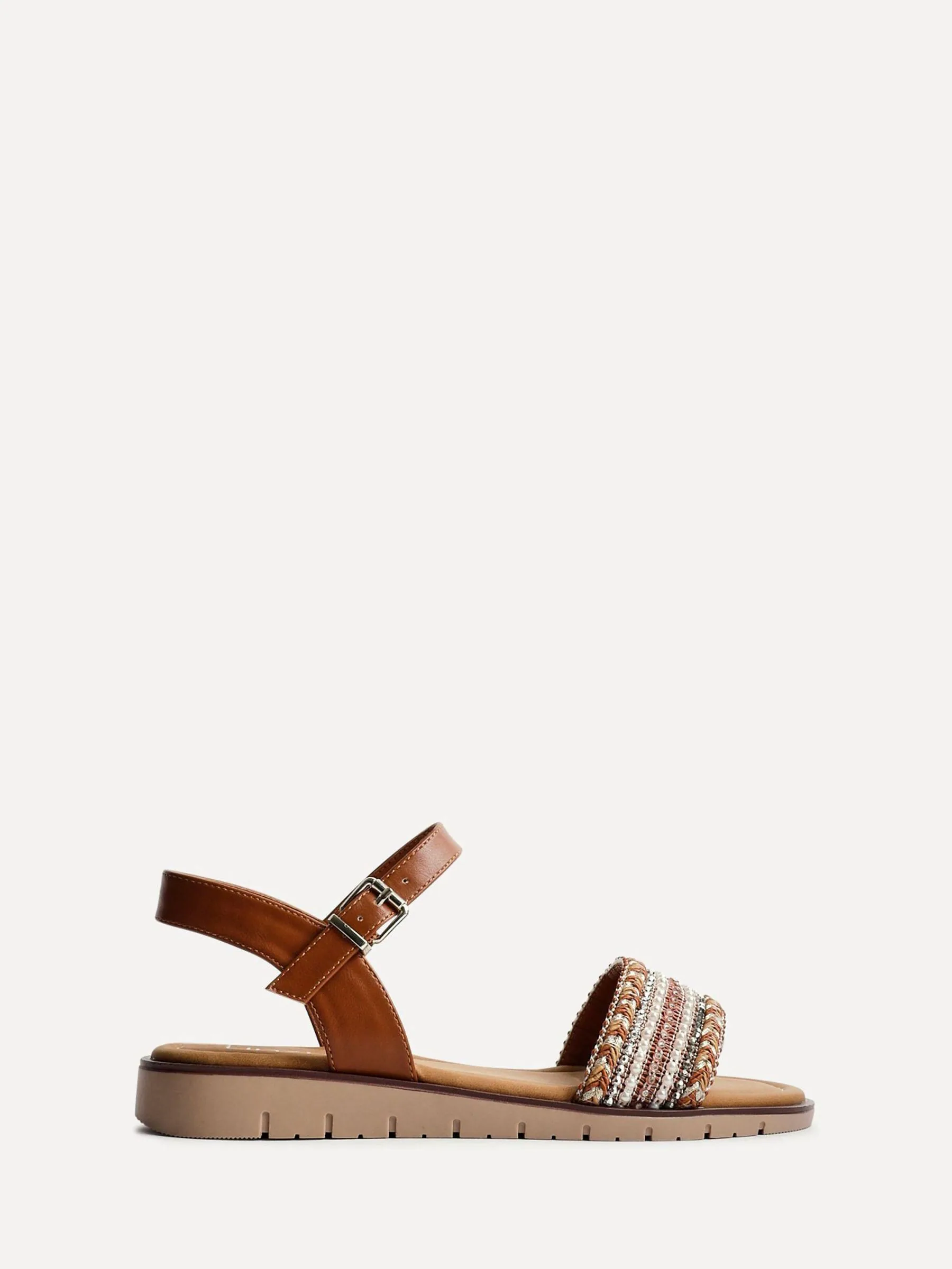 Linzi Brown Wide Fit Topaz Embellished Front Strap Sandals