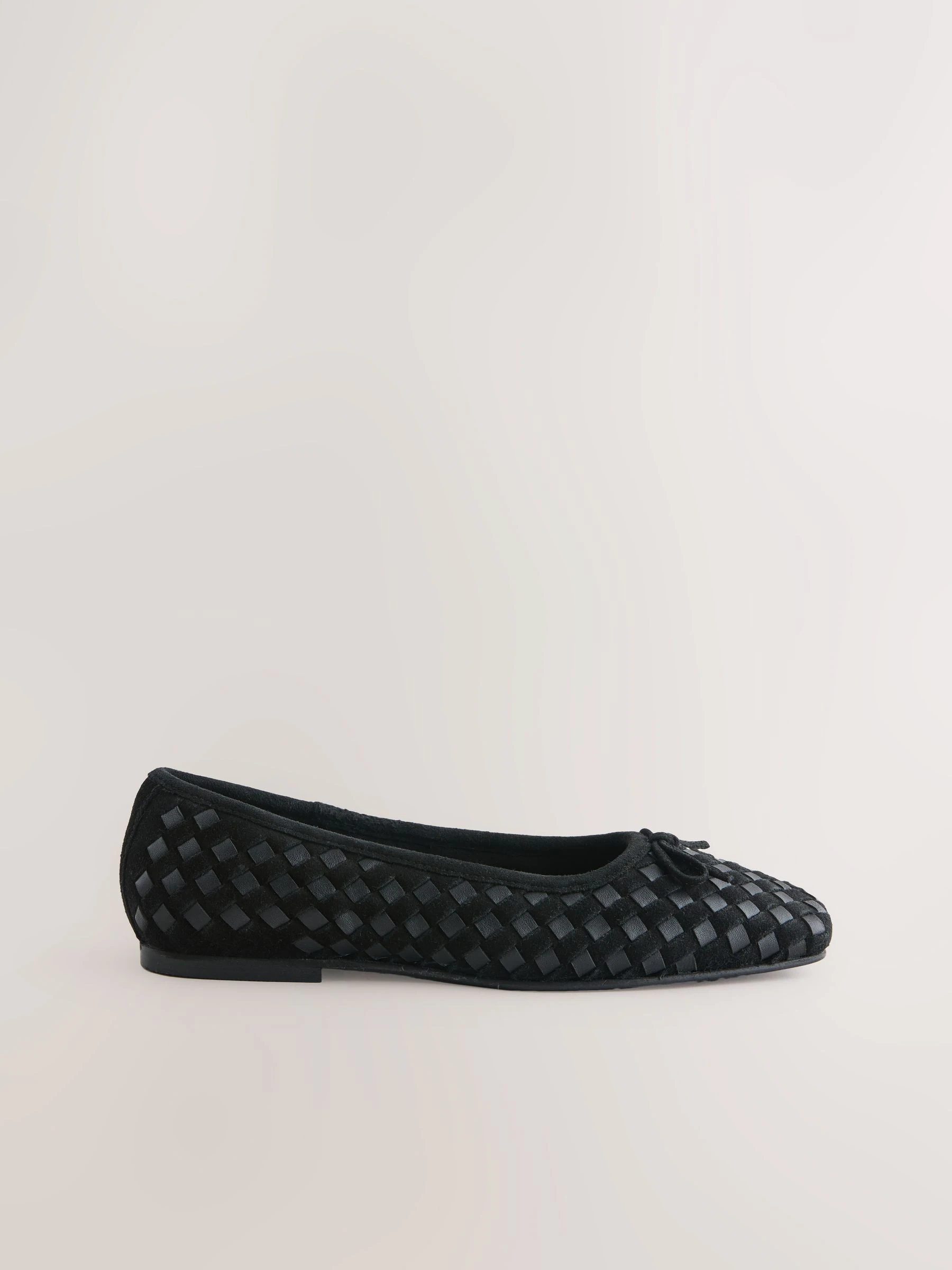 Black Forever Comfort® Leather Weave Ballet Flats