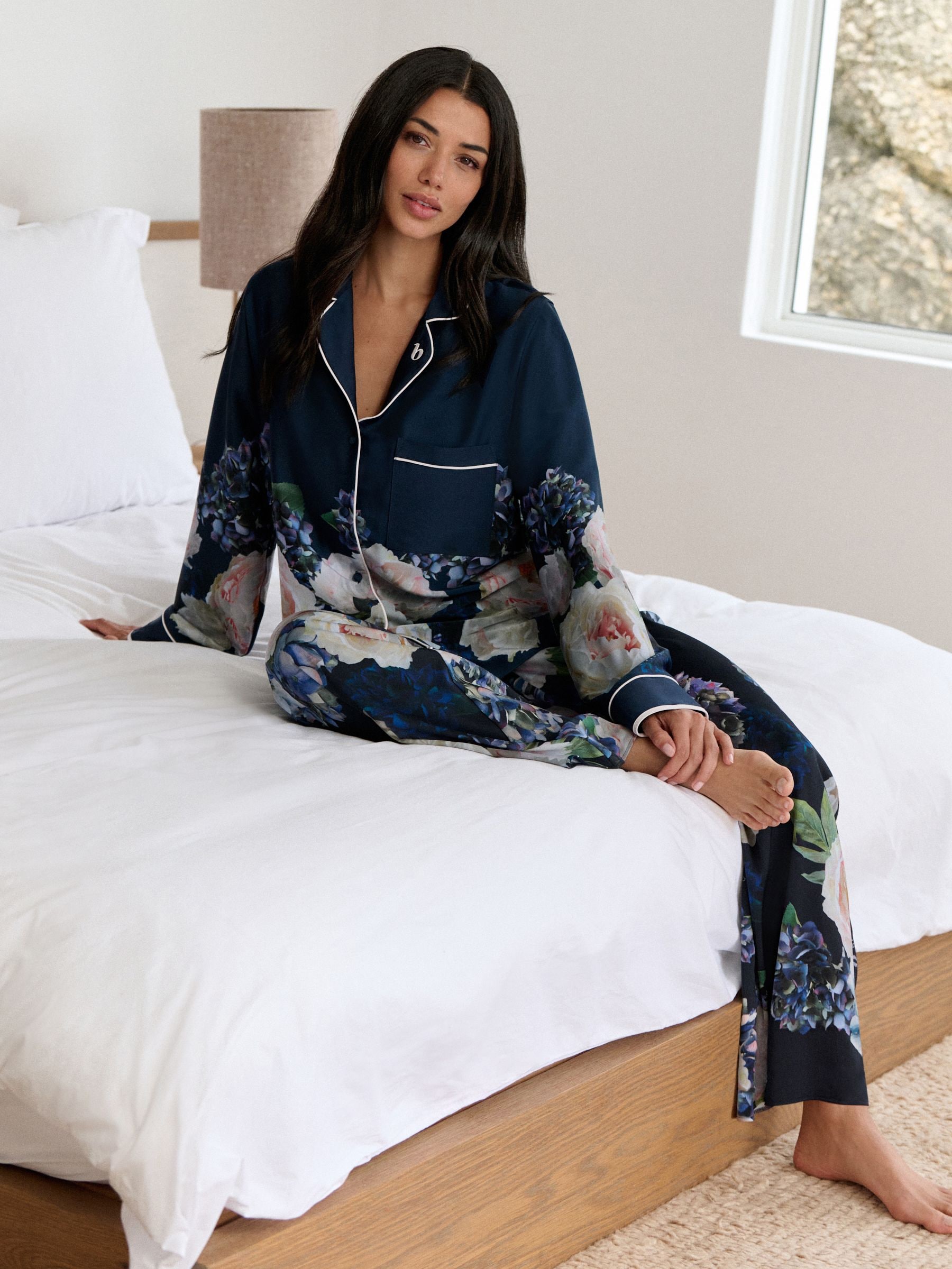 B by Ted Baker Blue Satin Button Through Pyjamas Set