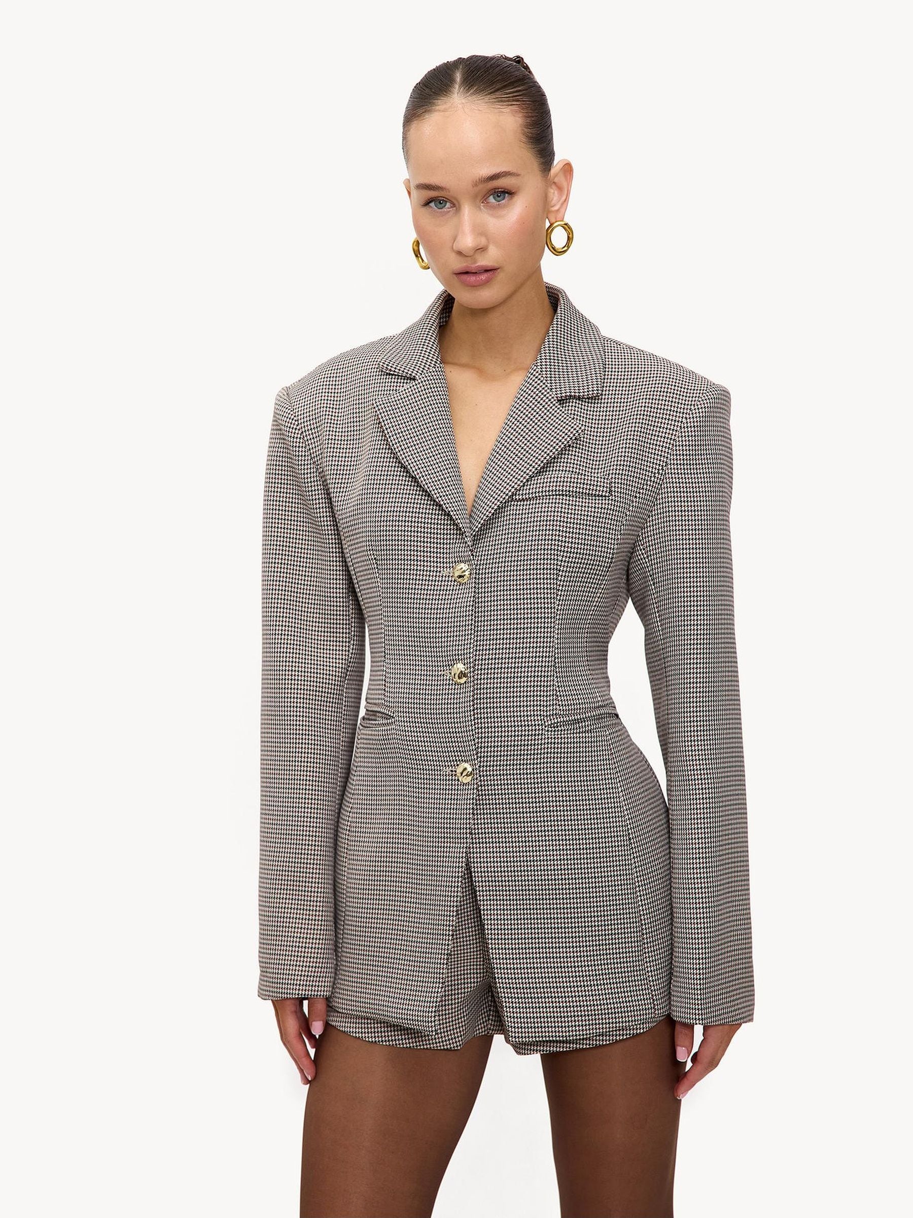 LOAVIES Grey Hug In A Stitch Houndstooth Tailored Blazer
