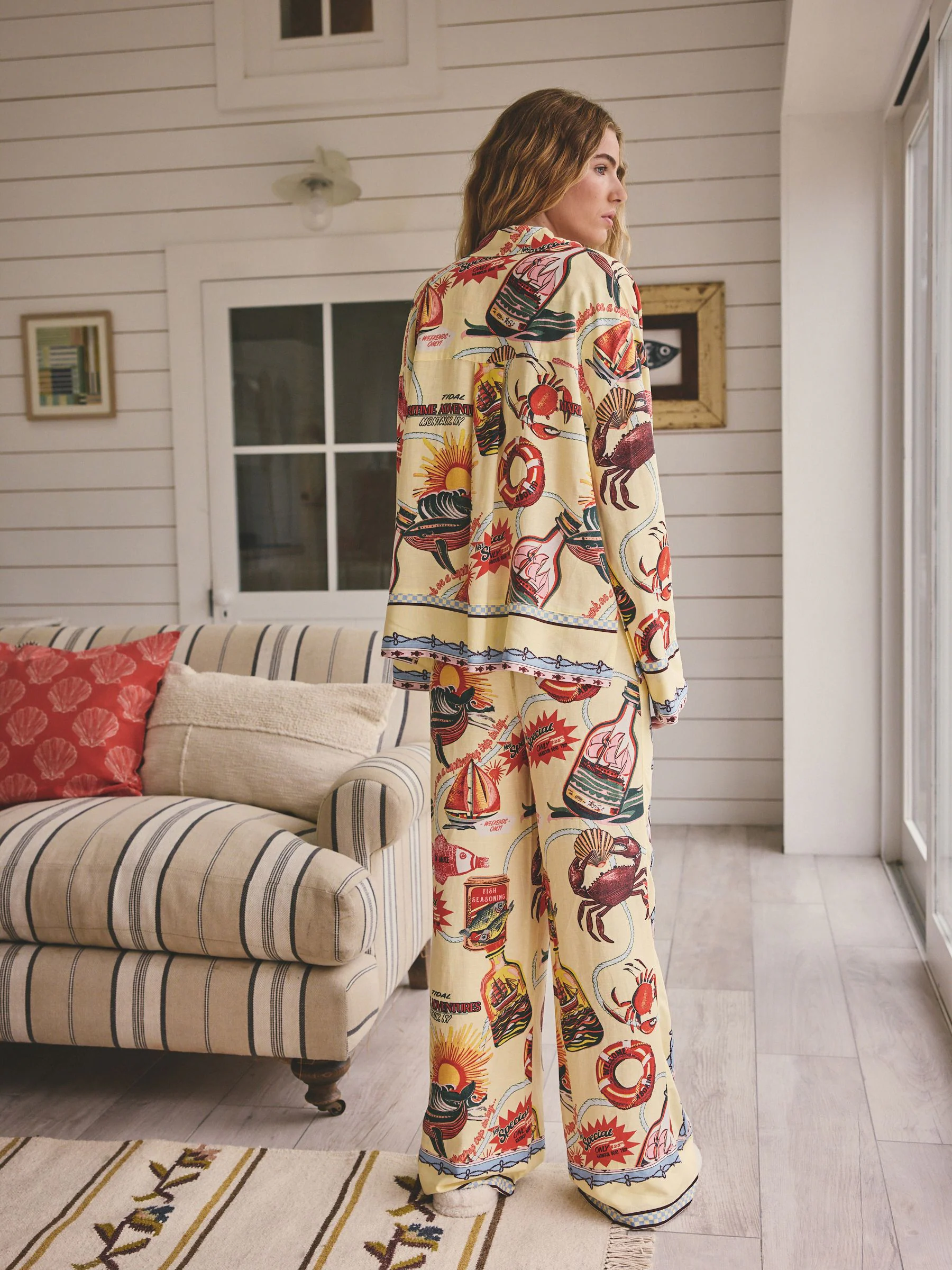 Yellow Viscose/Linen Blend Button Through Pyjamas