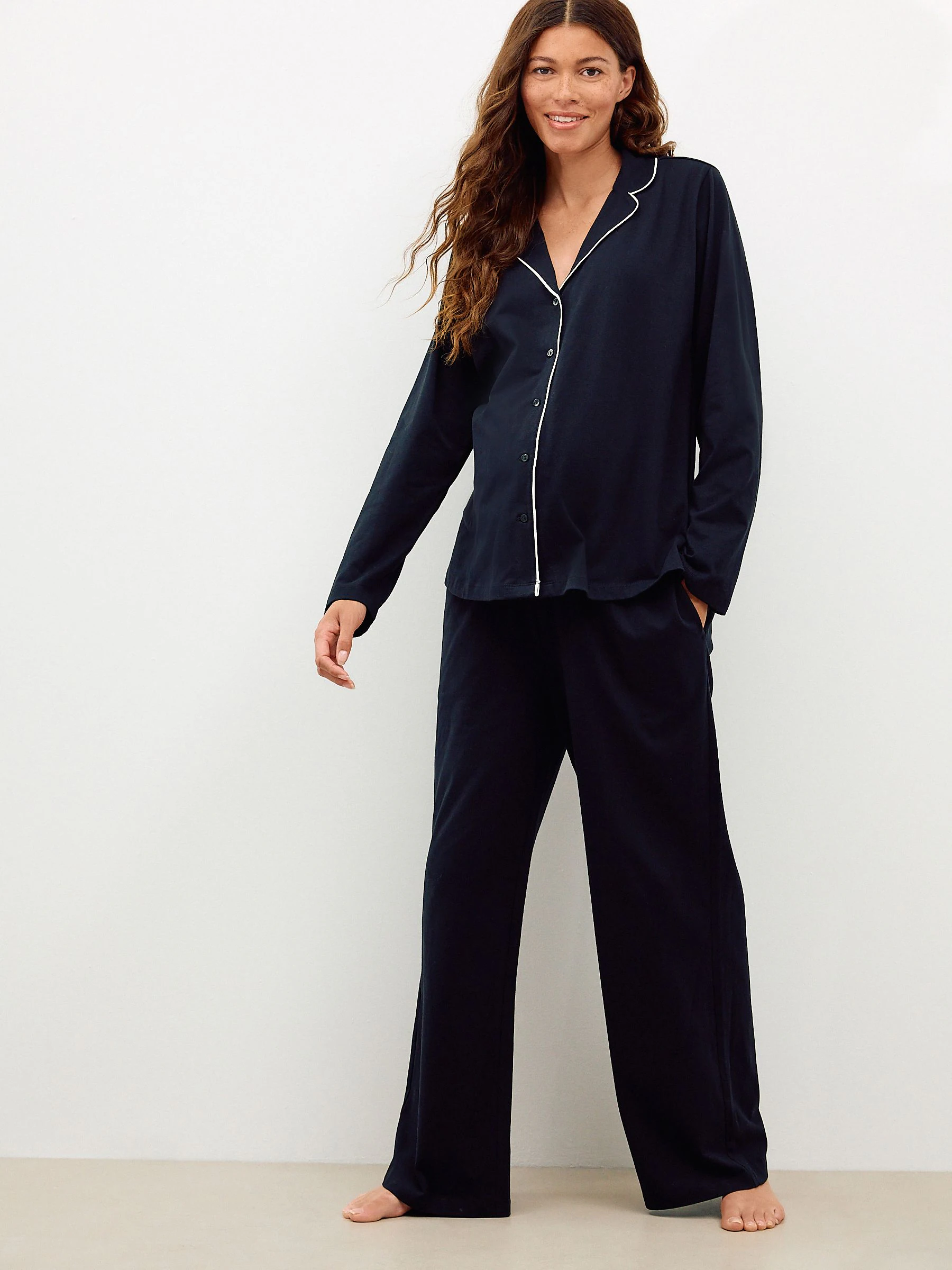 Black Maternity Jersey Button Through Pyjamas
