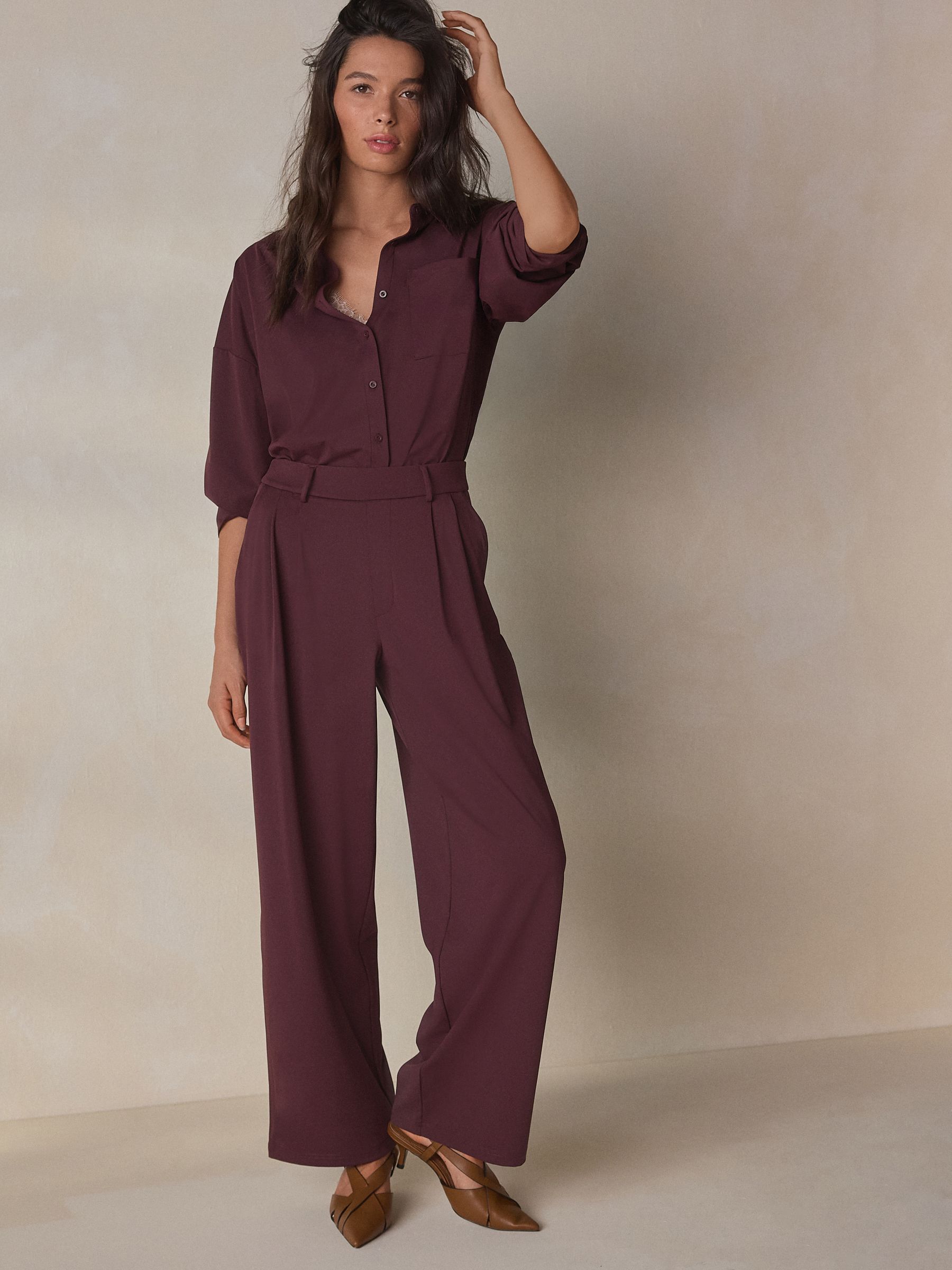 Burgundy Red N. Premium Wide Leg Tailored Jersey Trousers