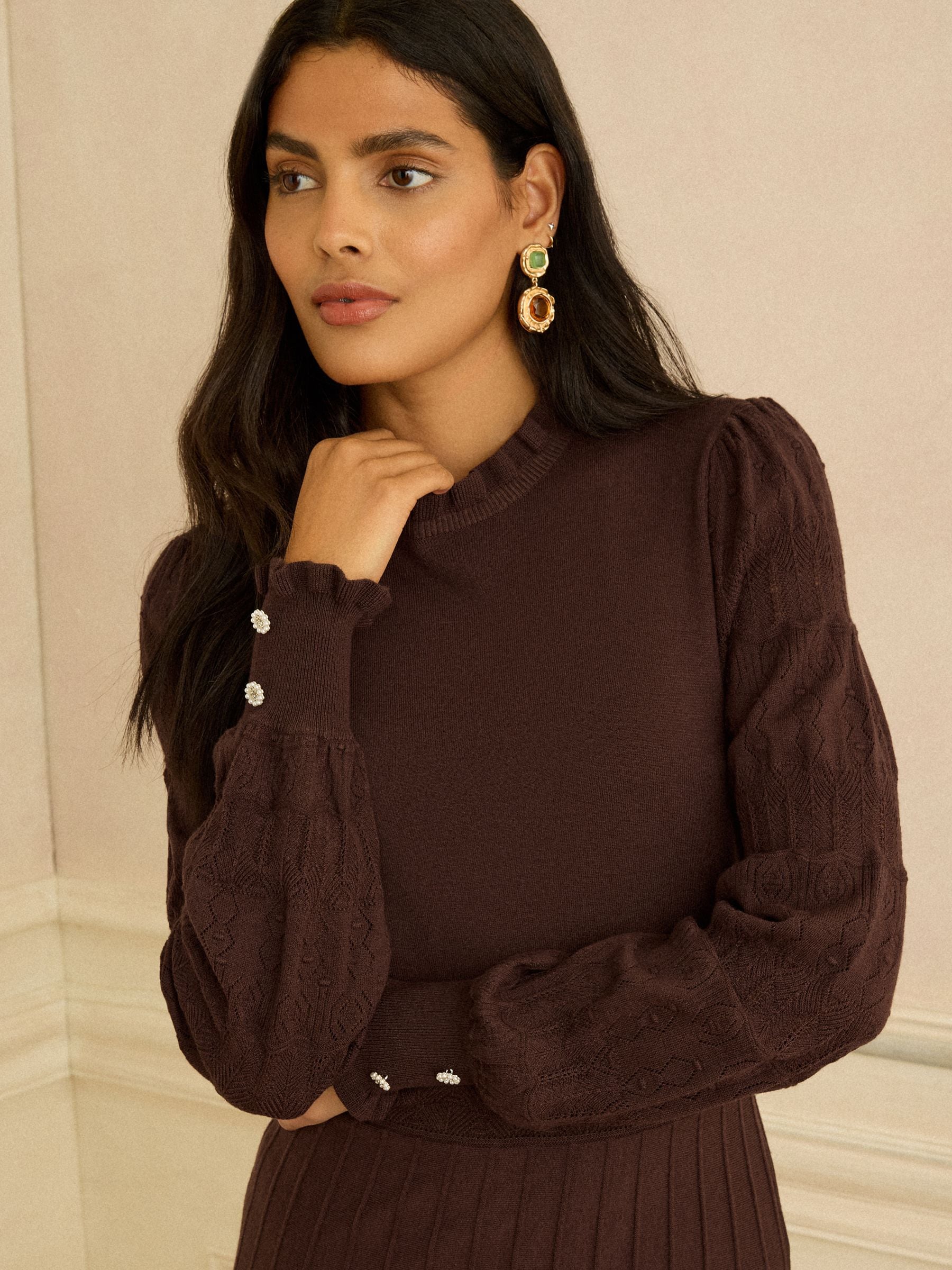 Love & Roses Chocolate Brown Petite Knitted Midi Dress