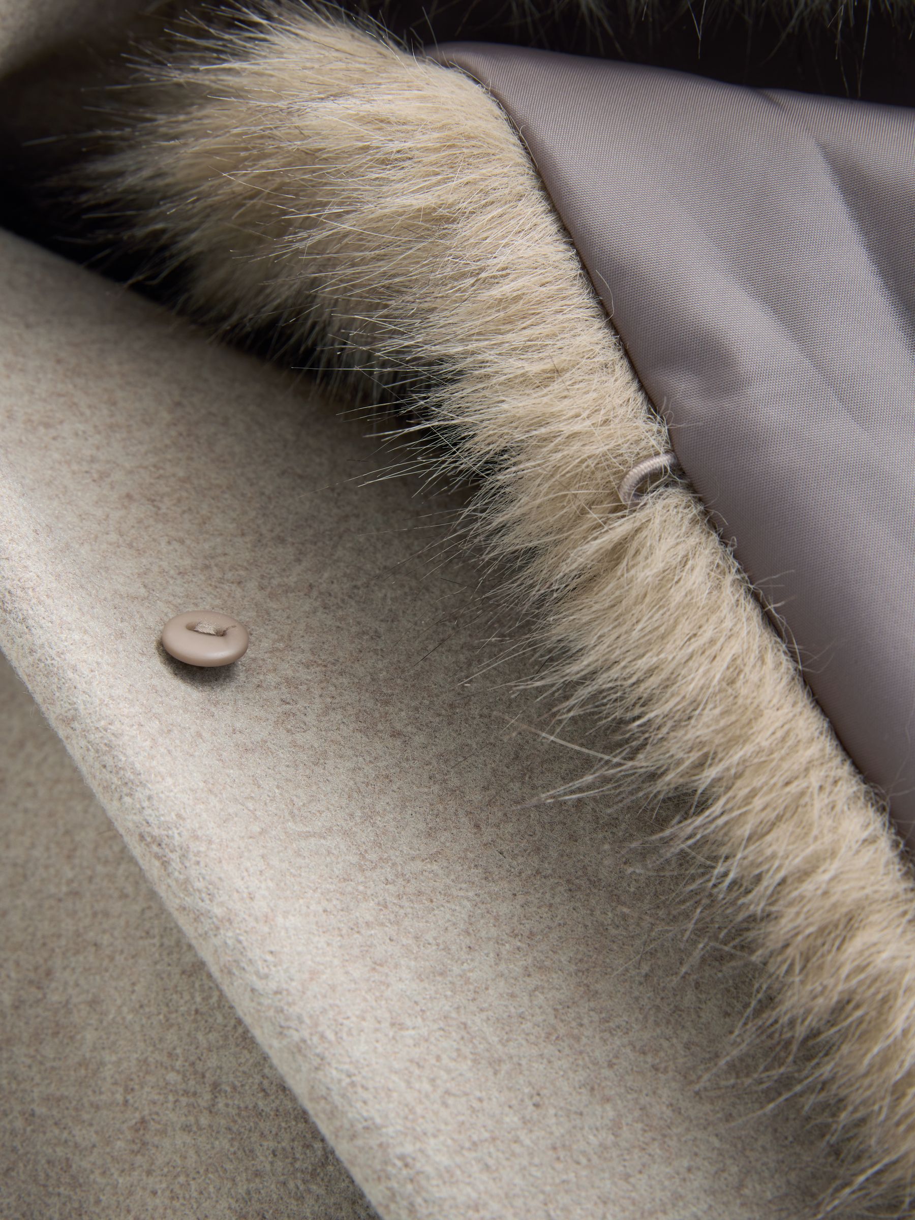 Stone Belted Coat with Faux Fur Detachable Collar