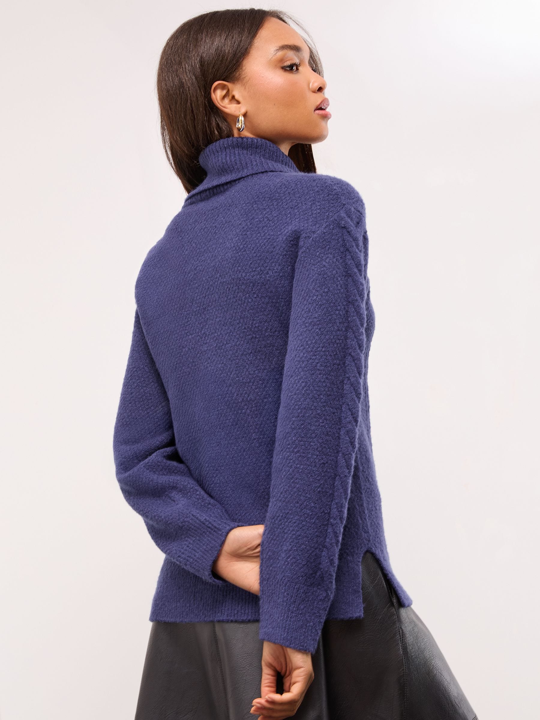 Lipsy Navy Cowl Neck Longline Cable Knitted Jumper