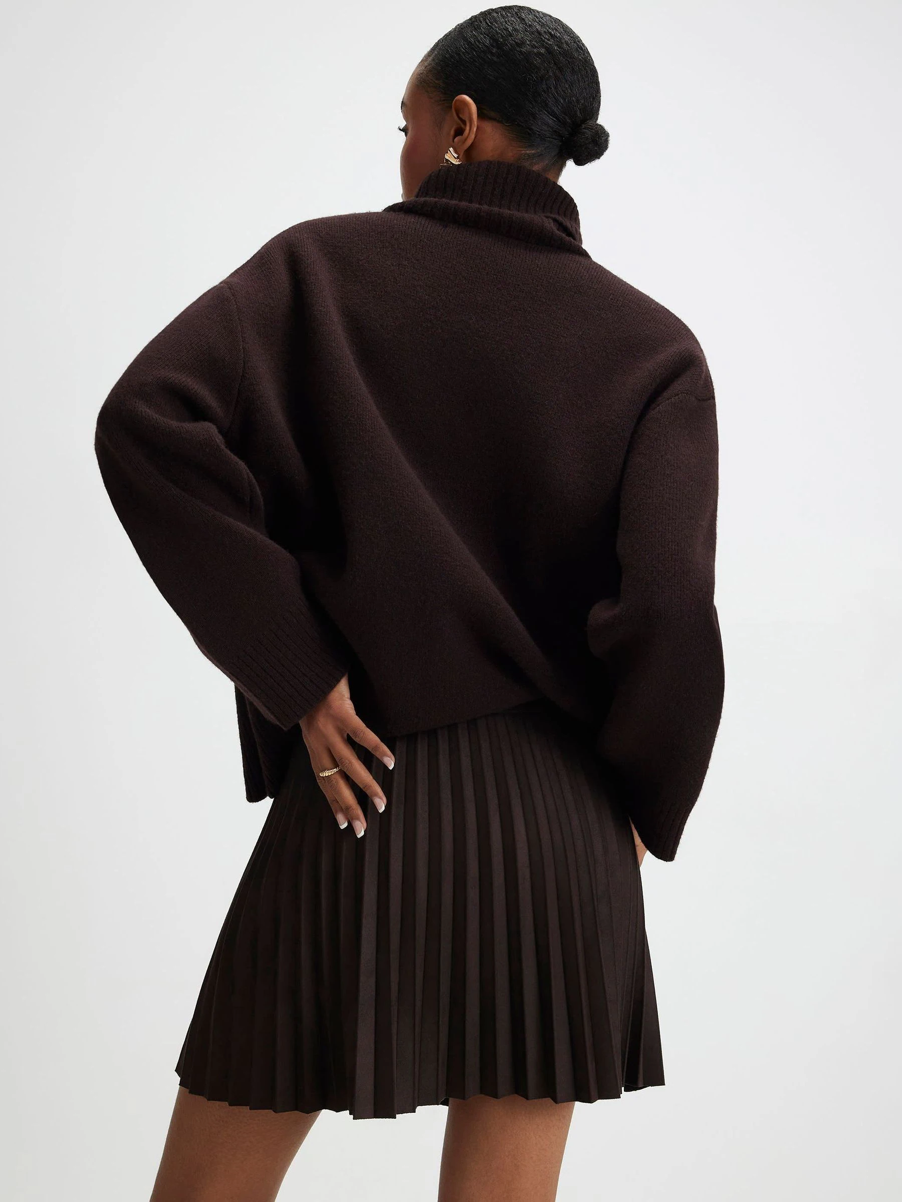 River Island Brown Suedette Button Pleated Mini Skirt