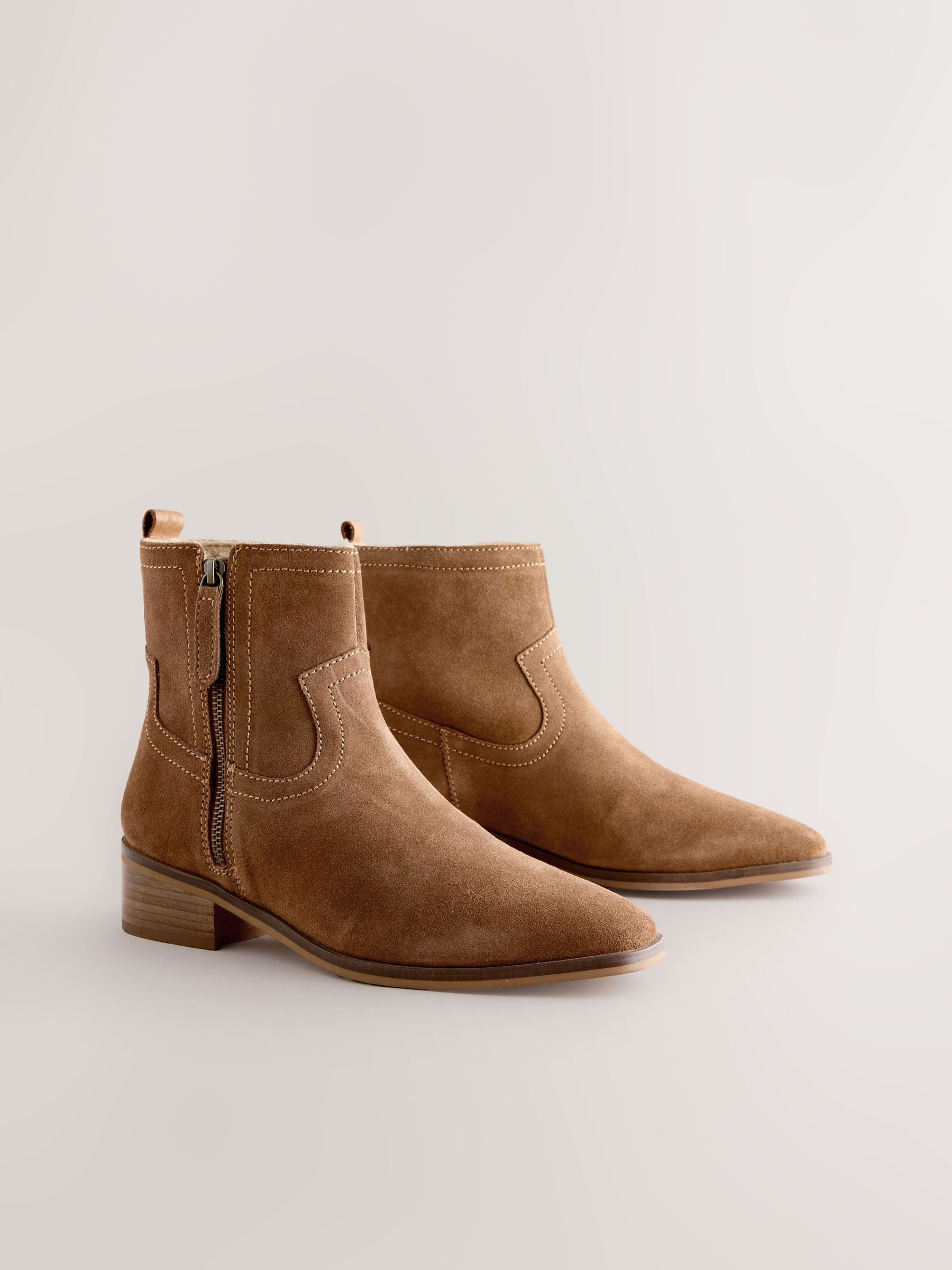 Tan Brown Suede Forever Comfort® Side Zip Ankle Boots