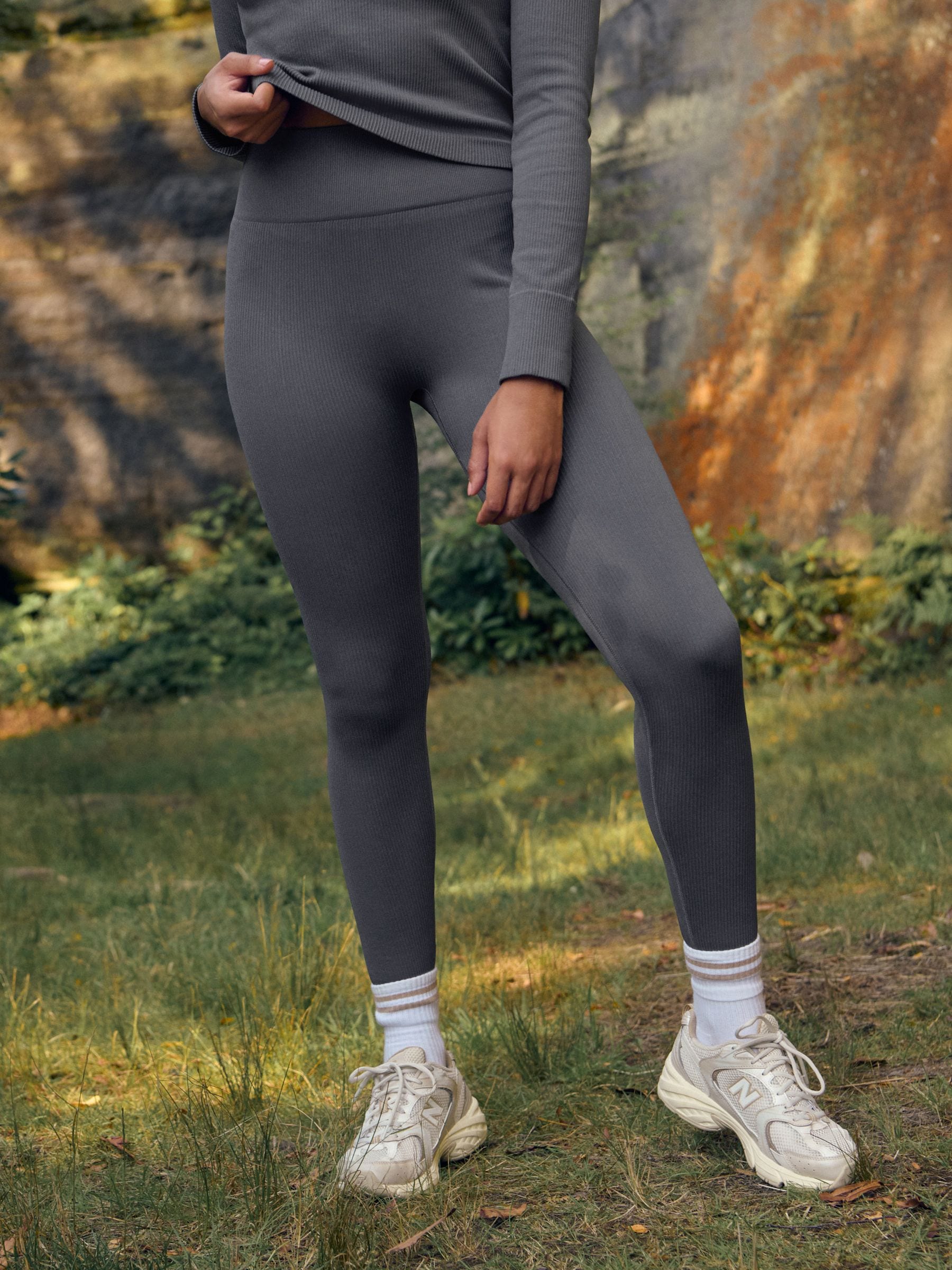 Slate Grey Ribbed Seamless High Waist Leggings