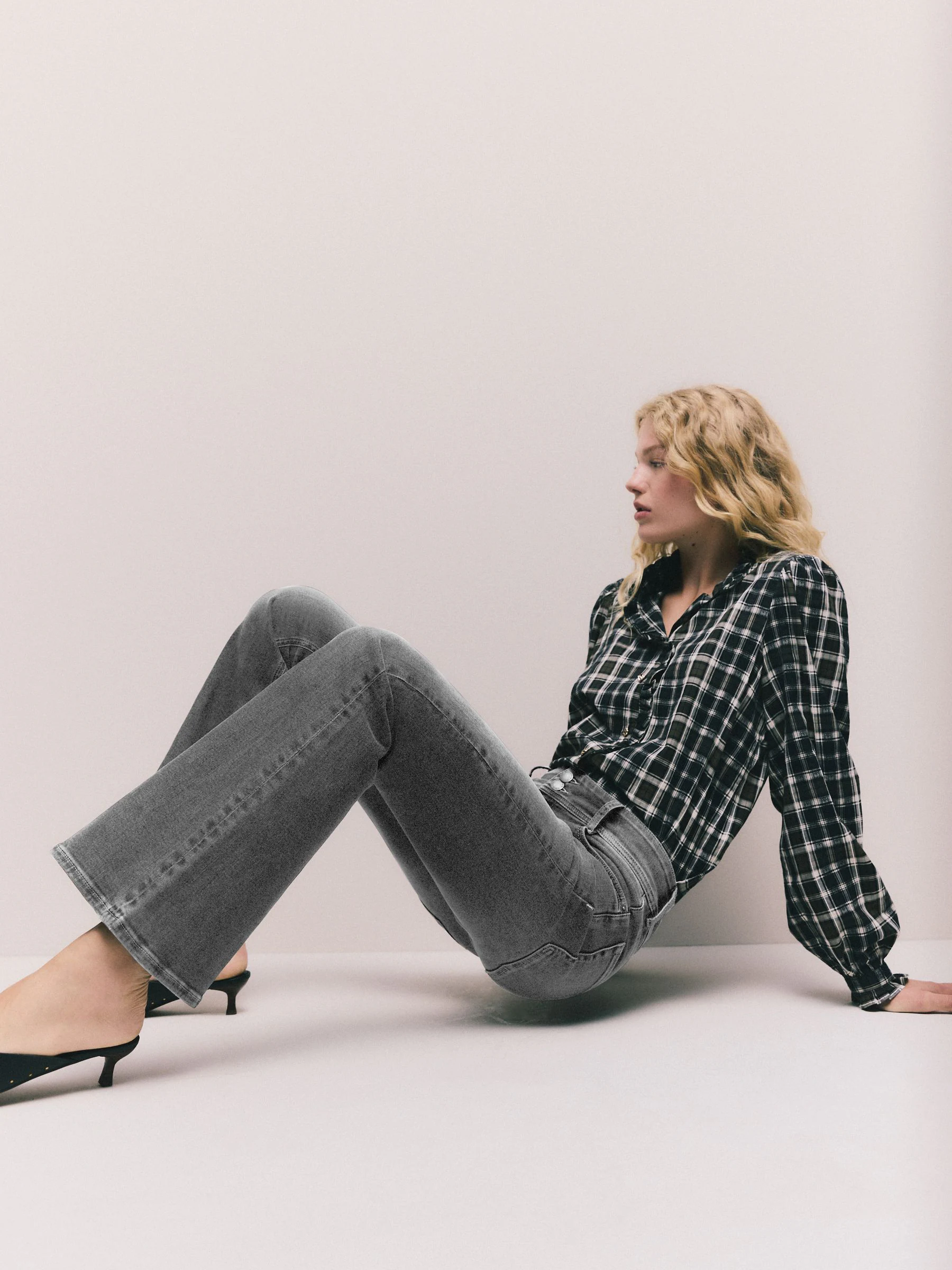 Grey High Rise Stretch Flare Jeans