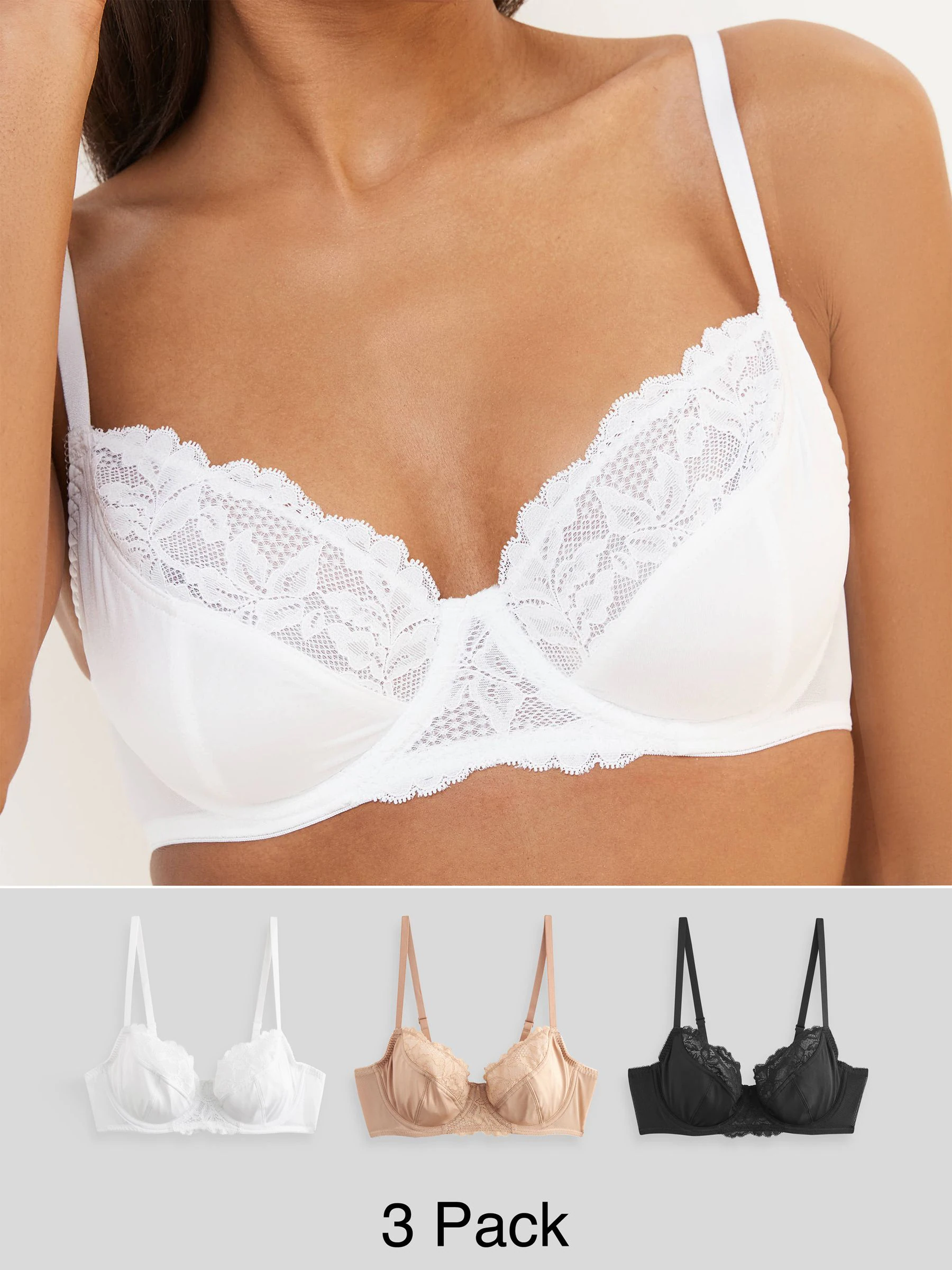 Black/White/Praline Nude 3 Pack Non Pad Full Cup Bras