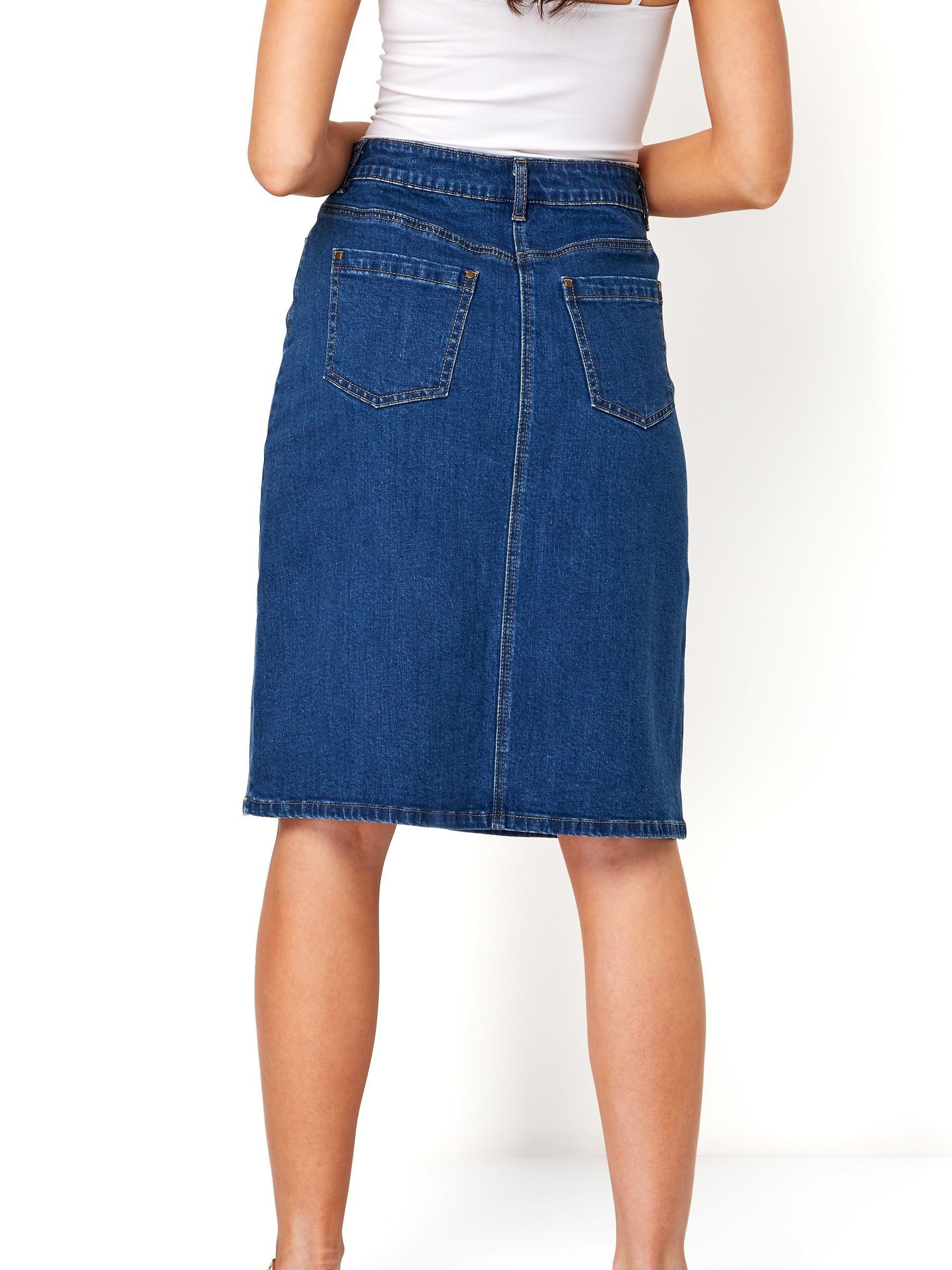 Roman Blue A-Line Knee Length Denim Skirt