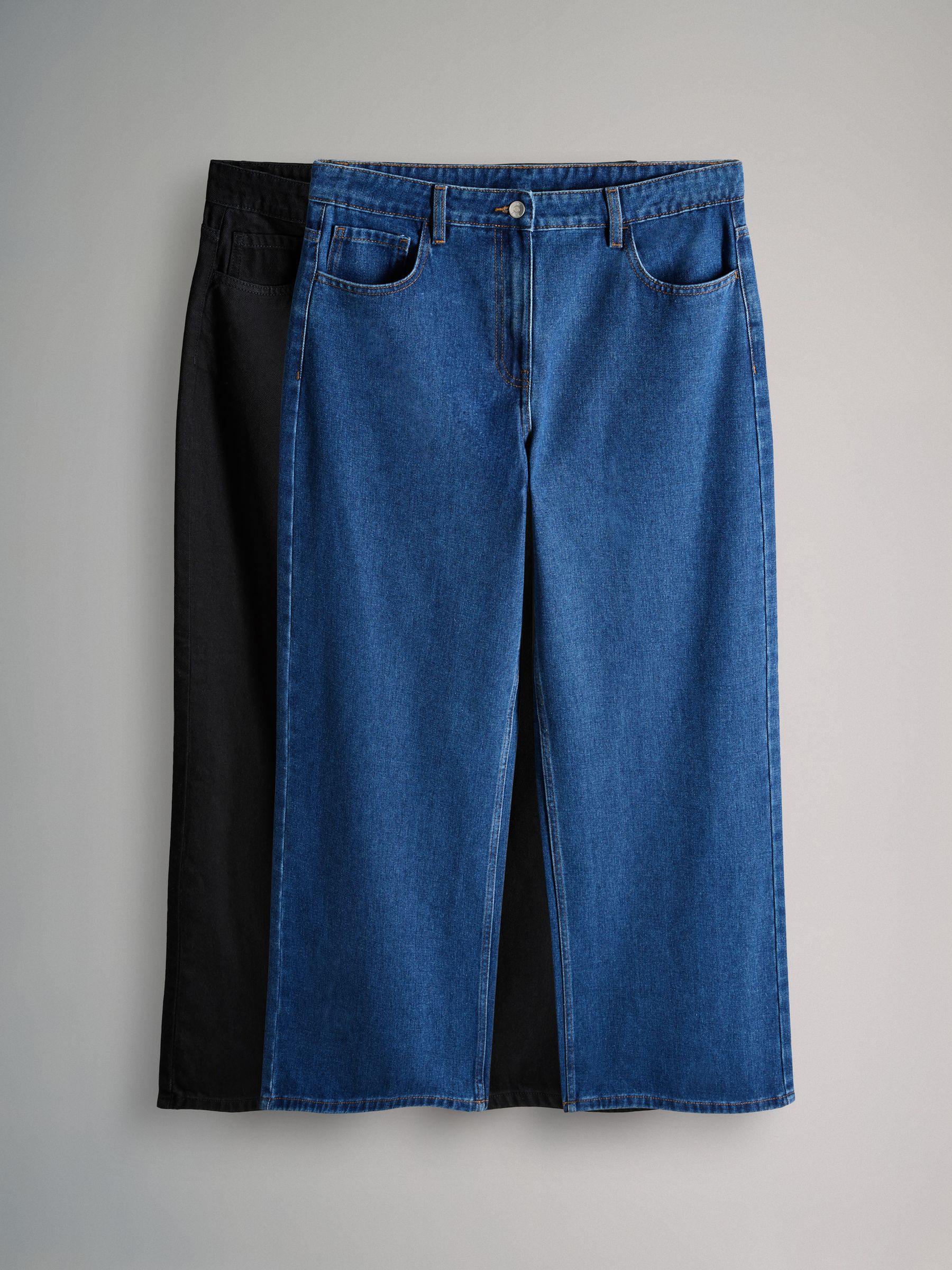 The Set 2 Pack Low Rise Wide Leg Denim Jeans Black/Mid Blue