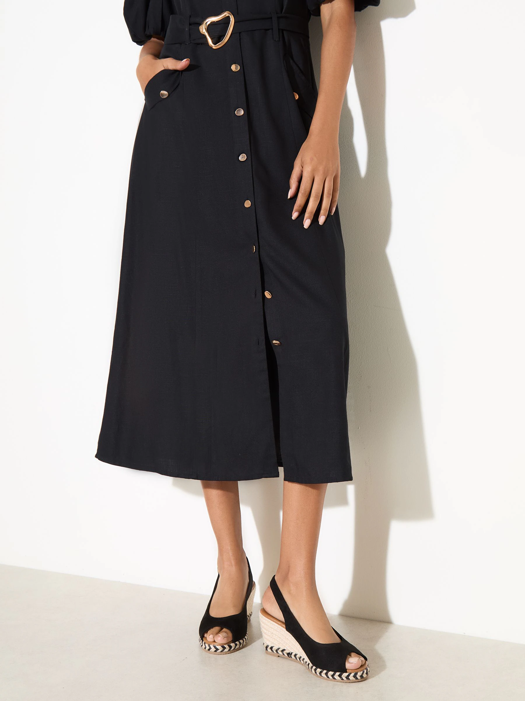 Friends Like These Black Faux Suede Standard Fit Slingback Peep Toe Espadrille Wedge Sandals