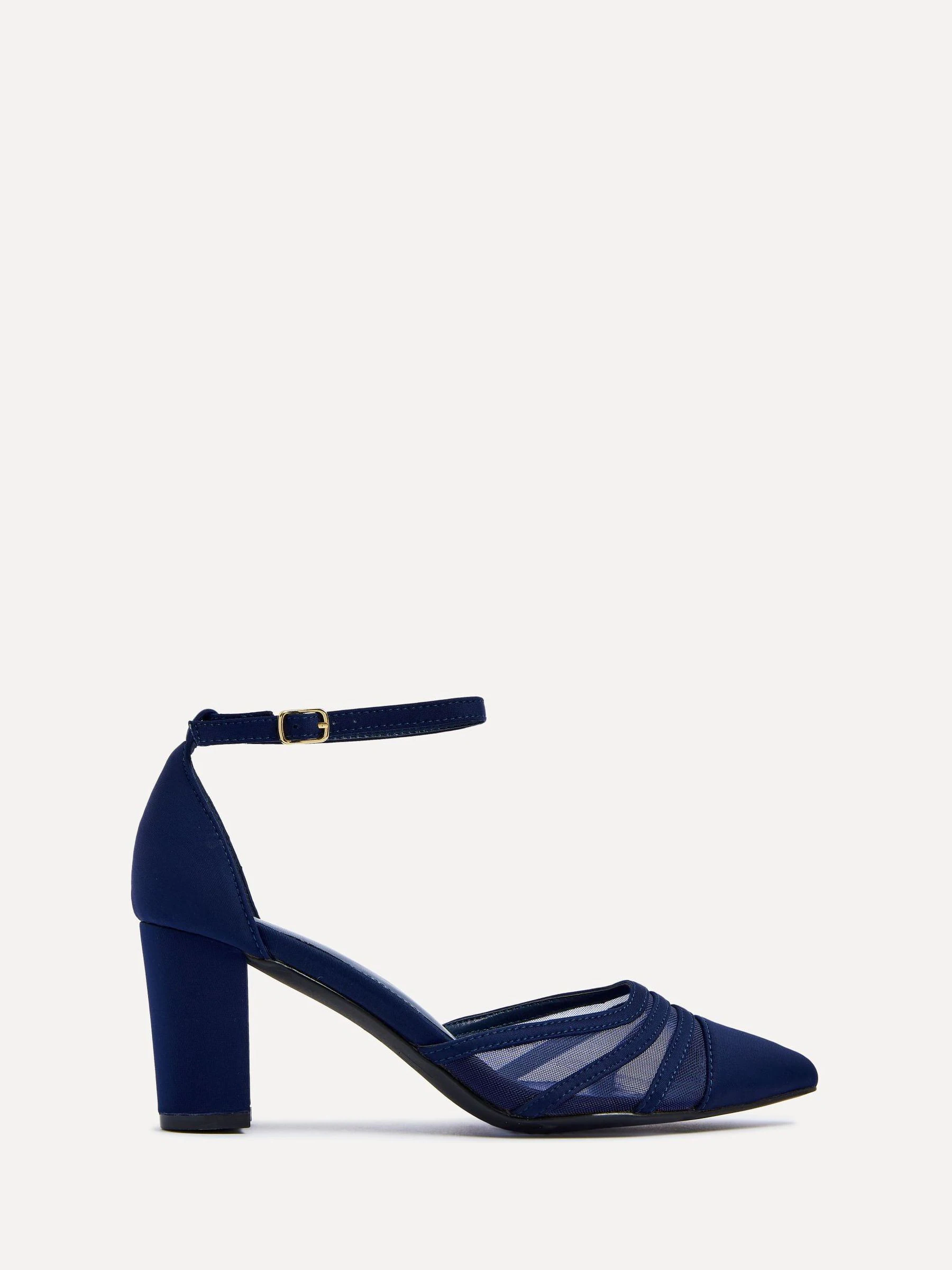 Linzi Blue Tasha Block Court Heels Shoes With Mesh Front Detail
