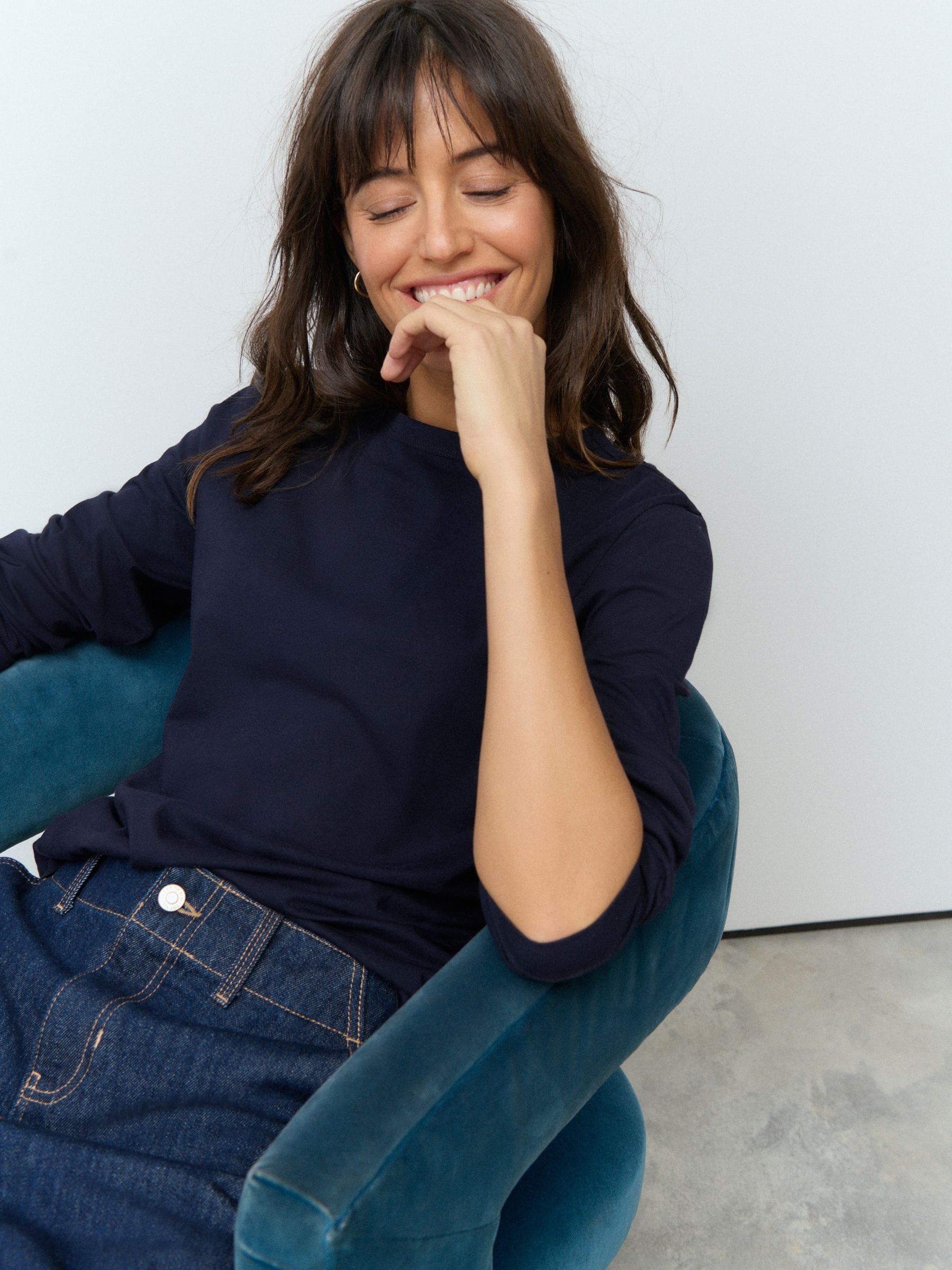 Navy Blue Long Sleeve Crew Neck T-Shirt