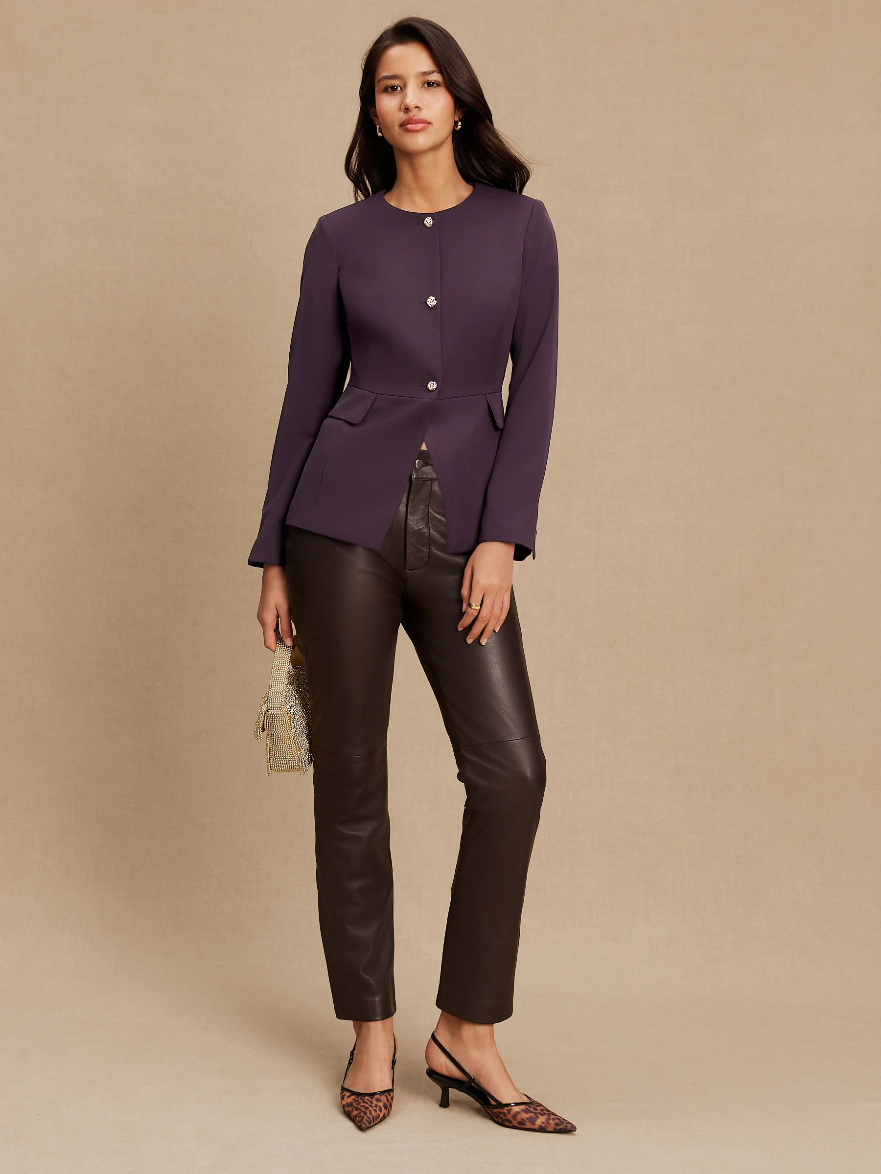 Dark Purple Collarless Blazer