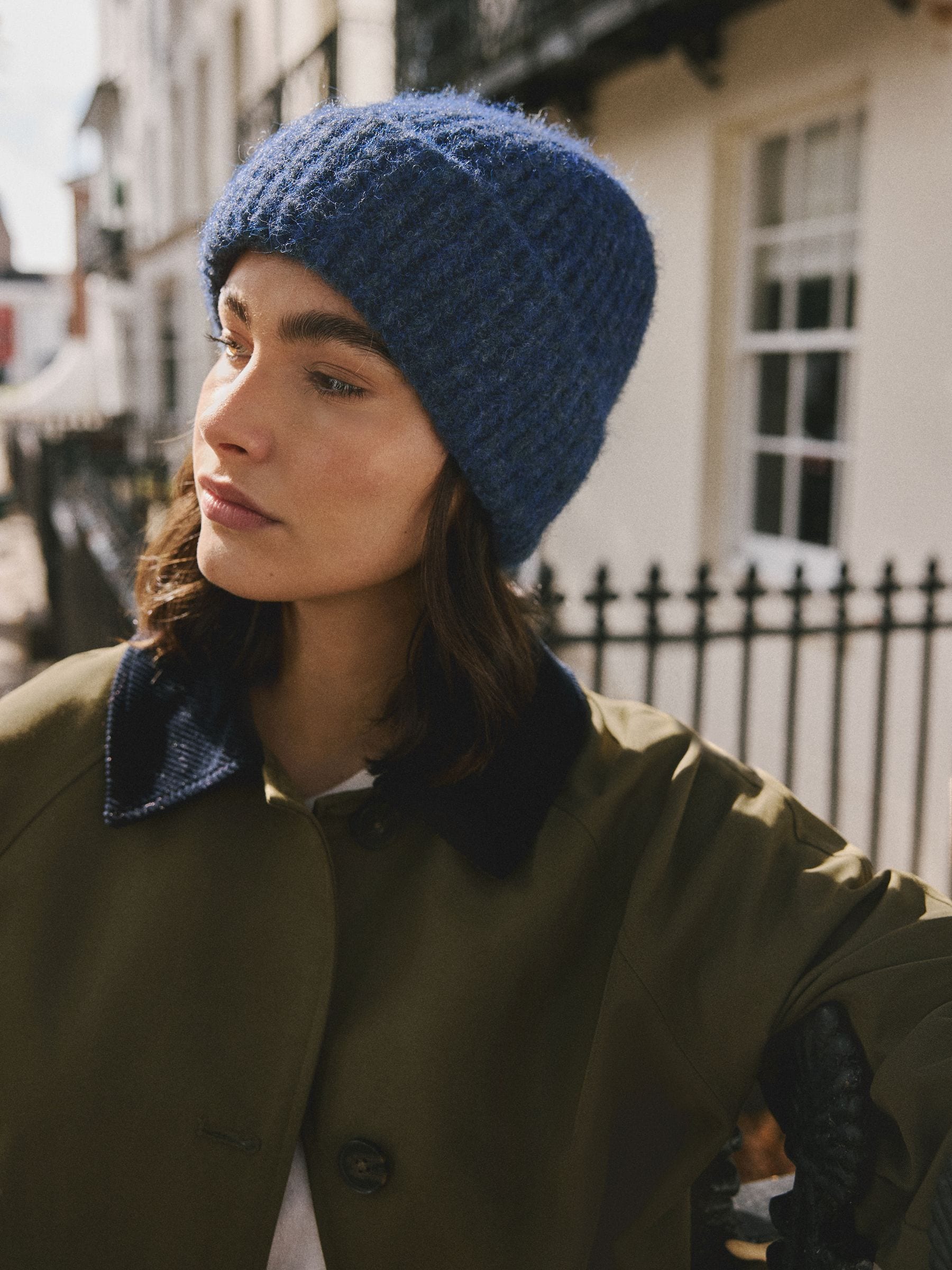 Navy Ribbed Beanie Containing Wool Hat