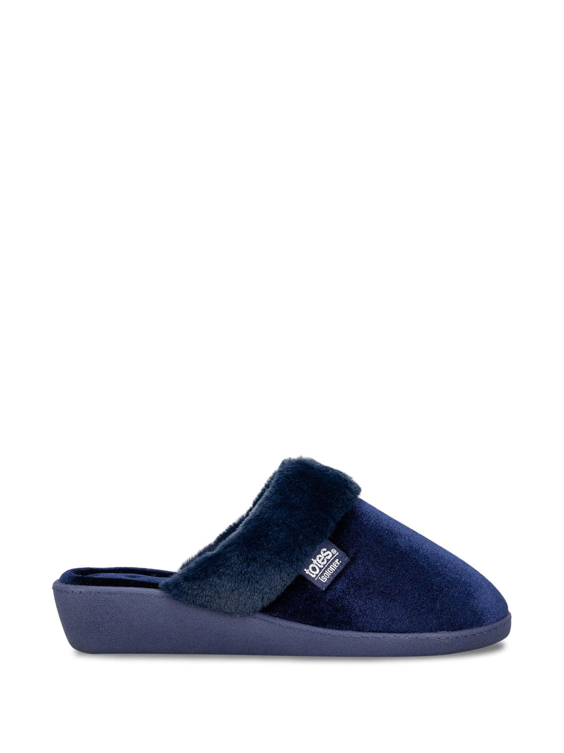 Totes Blue Isotoner Ladies Sparkle Velour Heeled Mules