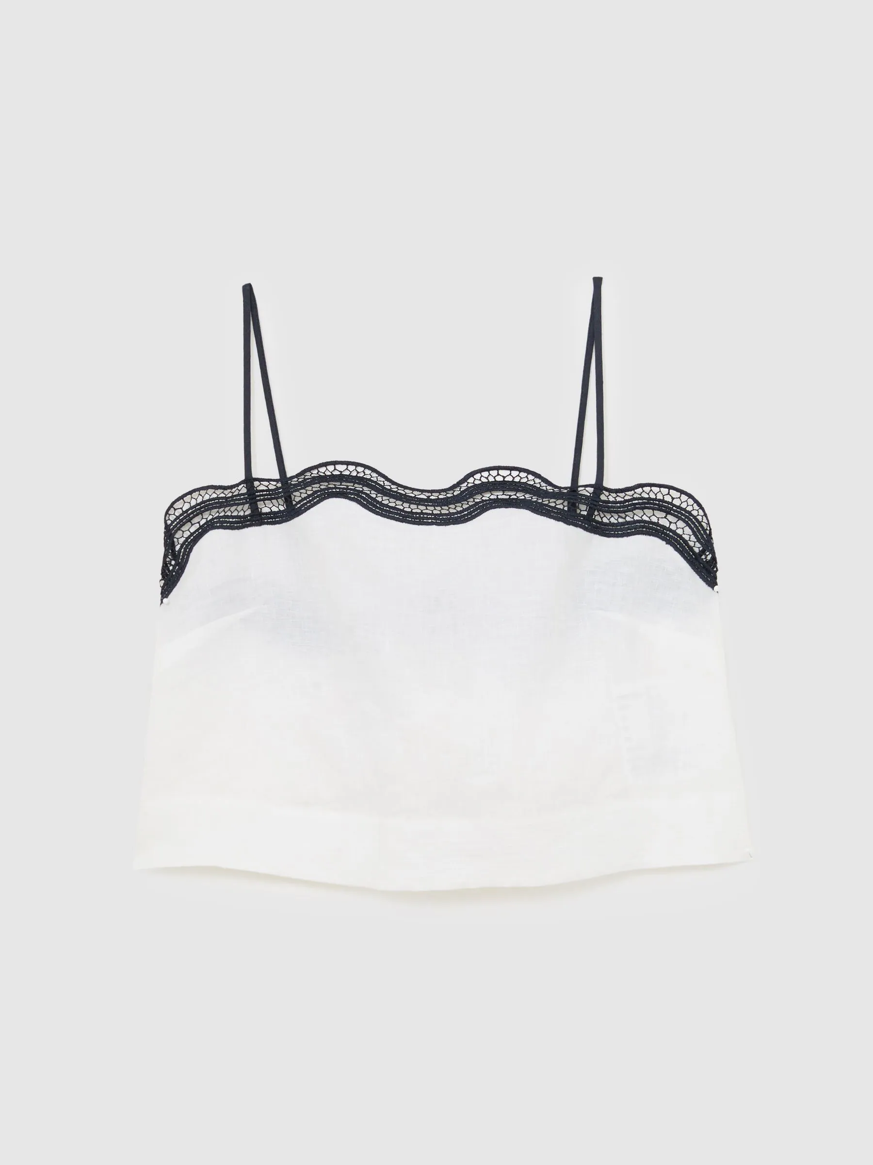 Reiss Ivory/Navy Felicity Linen Scallop-Trim Cami Top