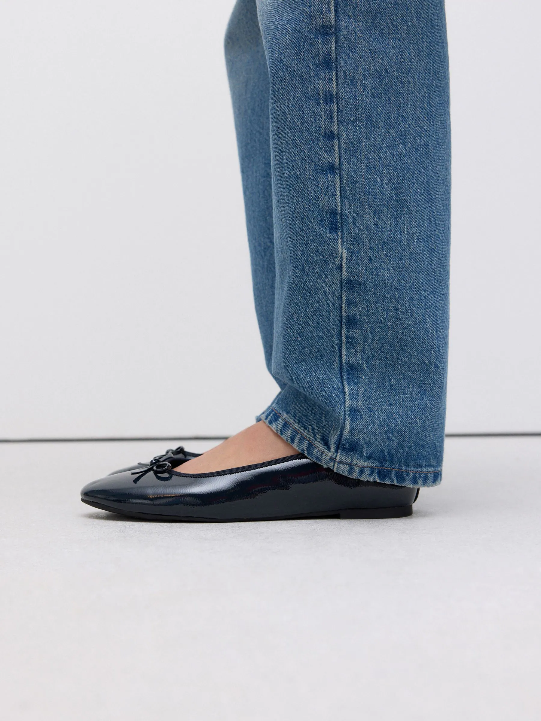 Navy Patent Standard/Wide Fit Round Toe Ballerina Shoes