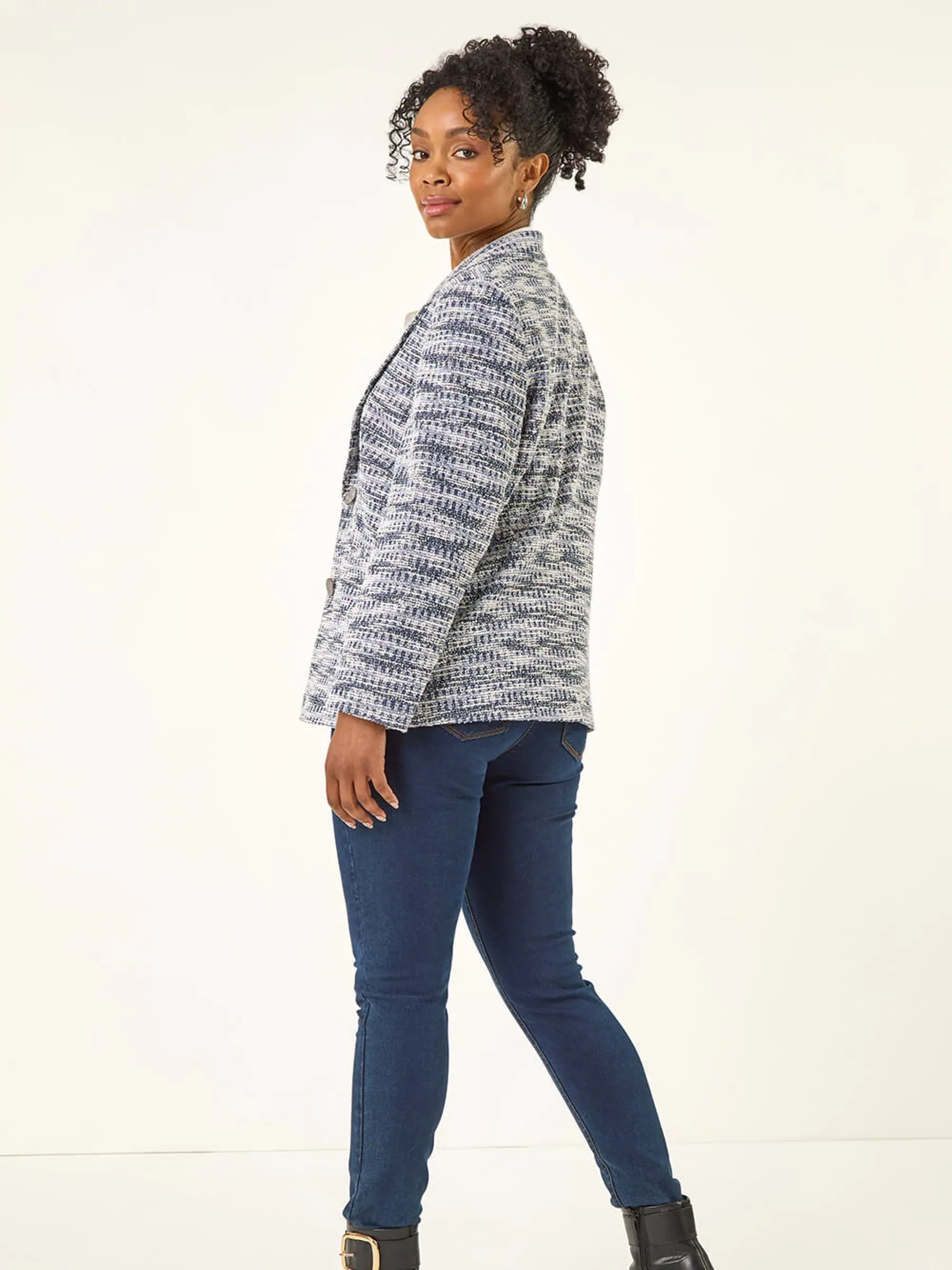 Roman Blue Petite Collared Boucle Jacket