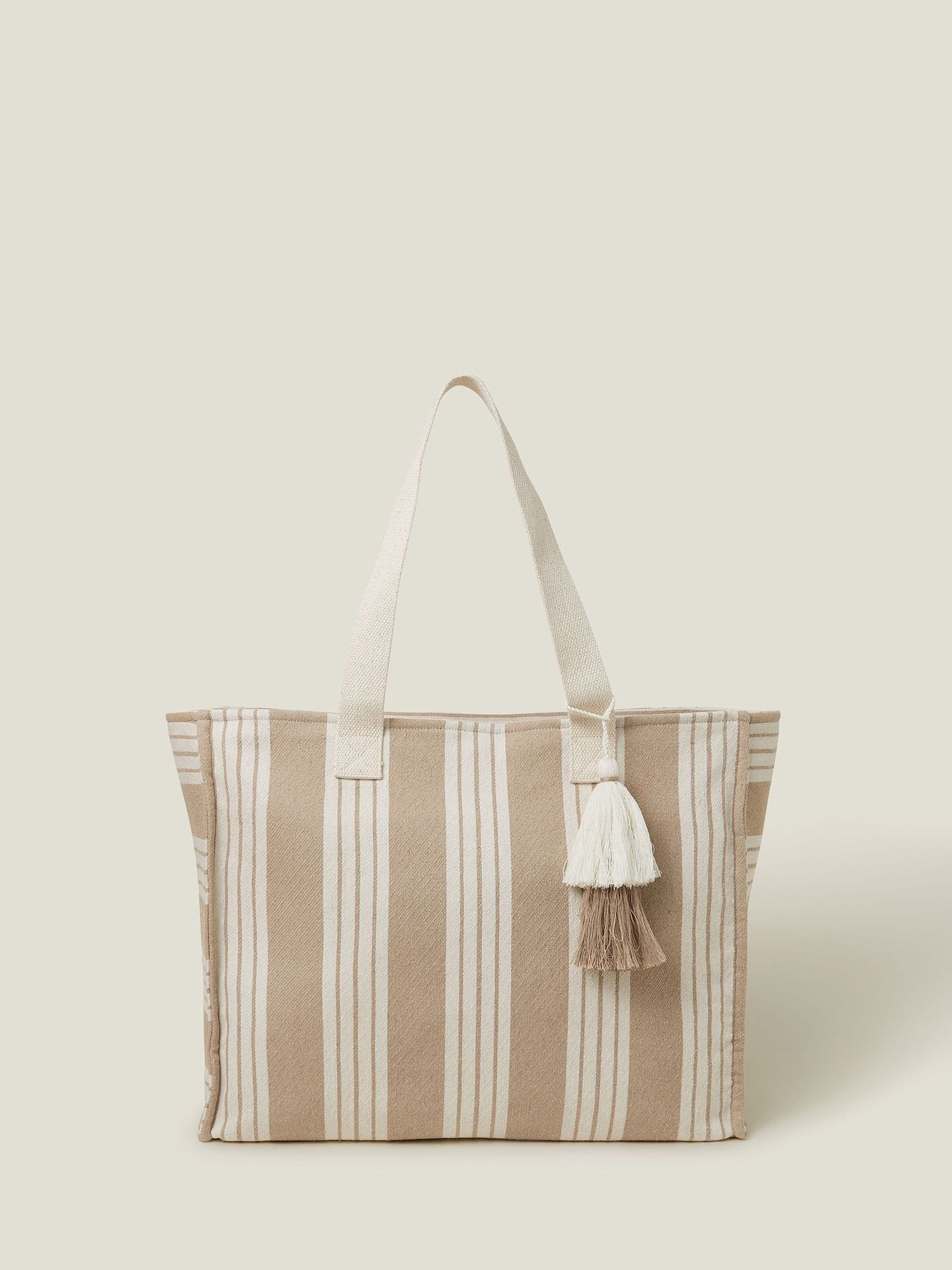 Accessorize Natural Large Stripe Beach Bag