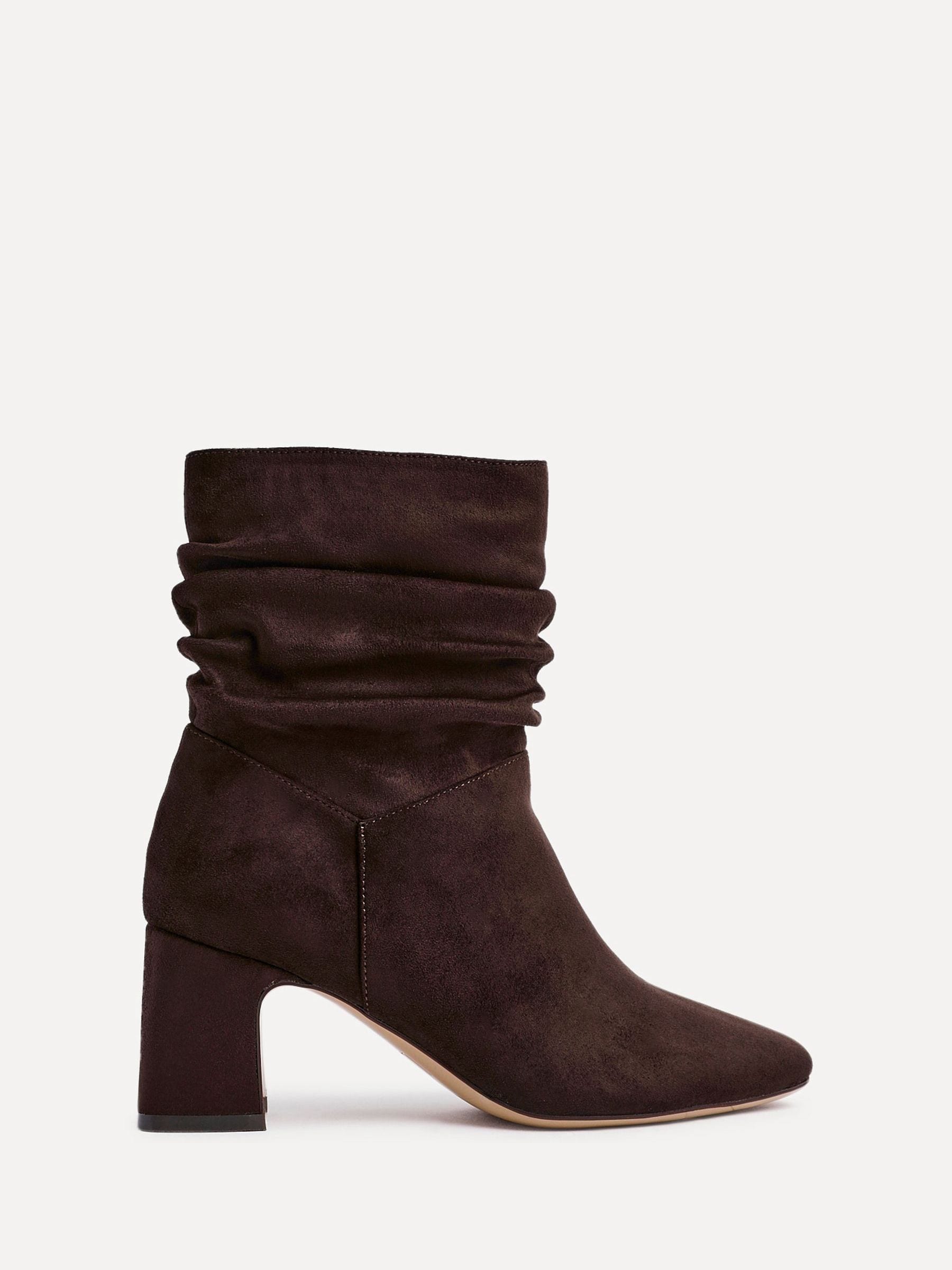 Linzi Brown Maven Ruched Block Heel Ankle Boots