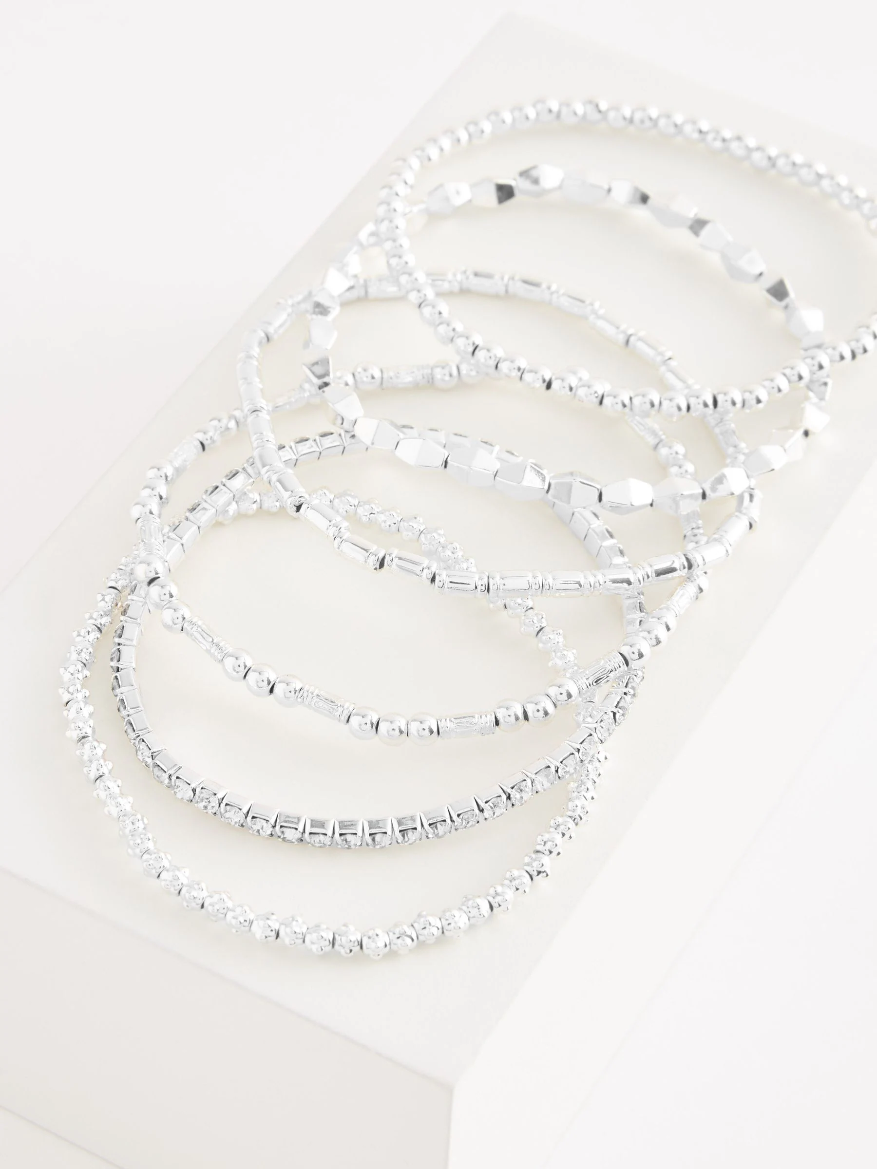 Silver Tone Sparkle Stretch Bracelets Pack