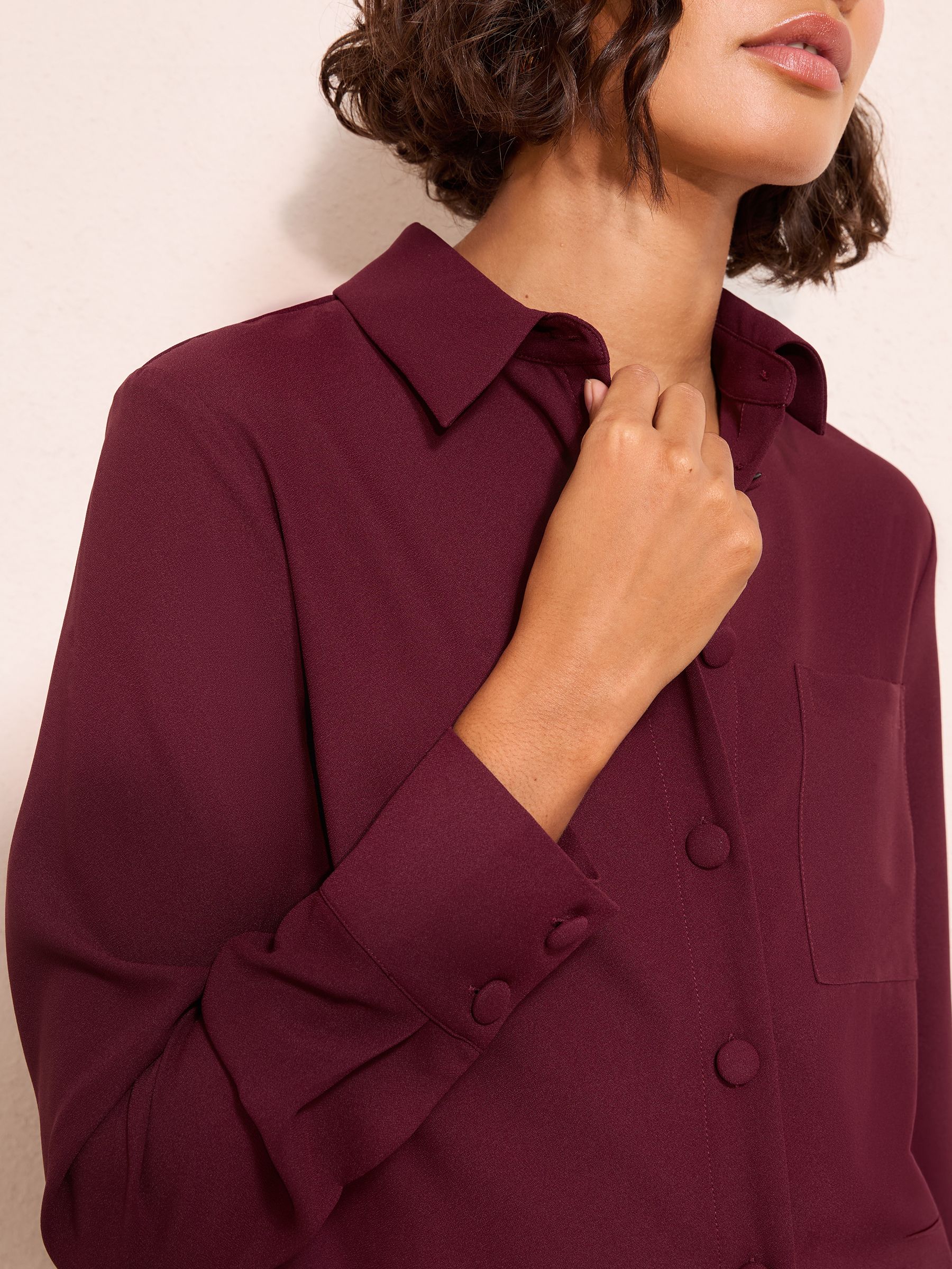 Friends Like These Burgundy Red Boxy Covered Button Shirt