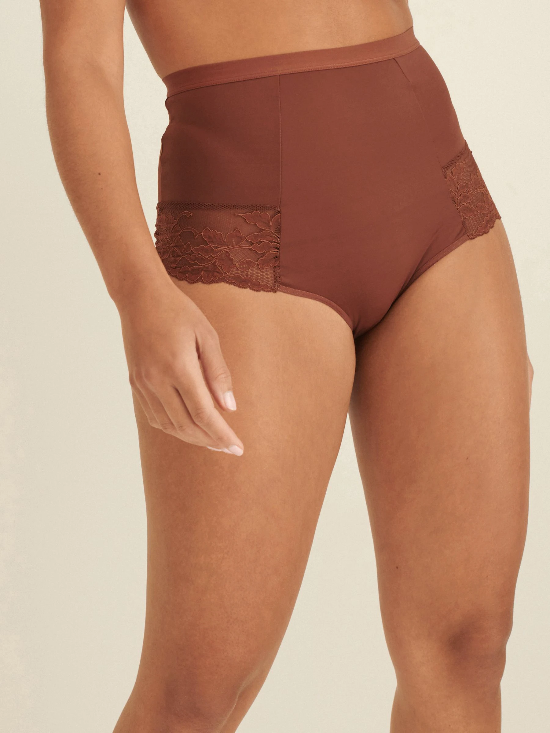 Chocolate Nude Print Tummy Control Shaping Lace Back Brazilian Knickers 2 Pack