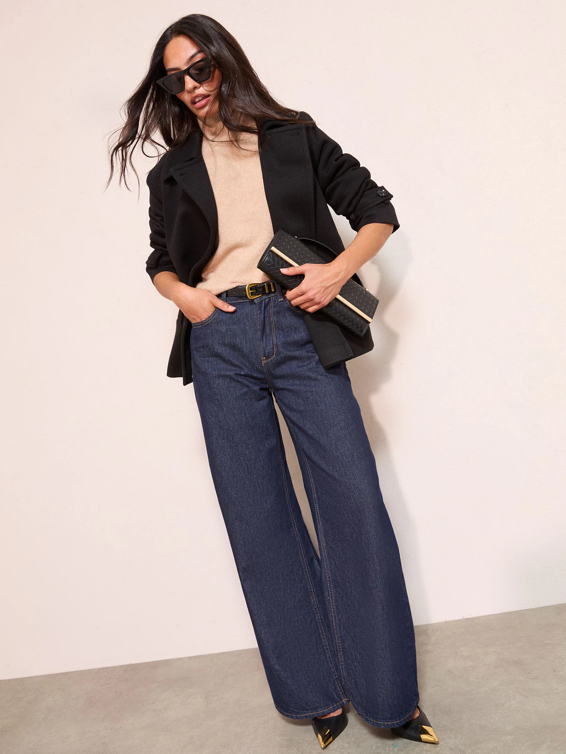 Friends Like These Black Short Belted Twill Collared Jacket