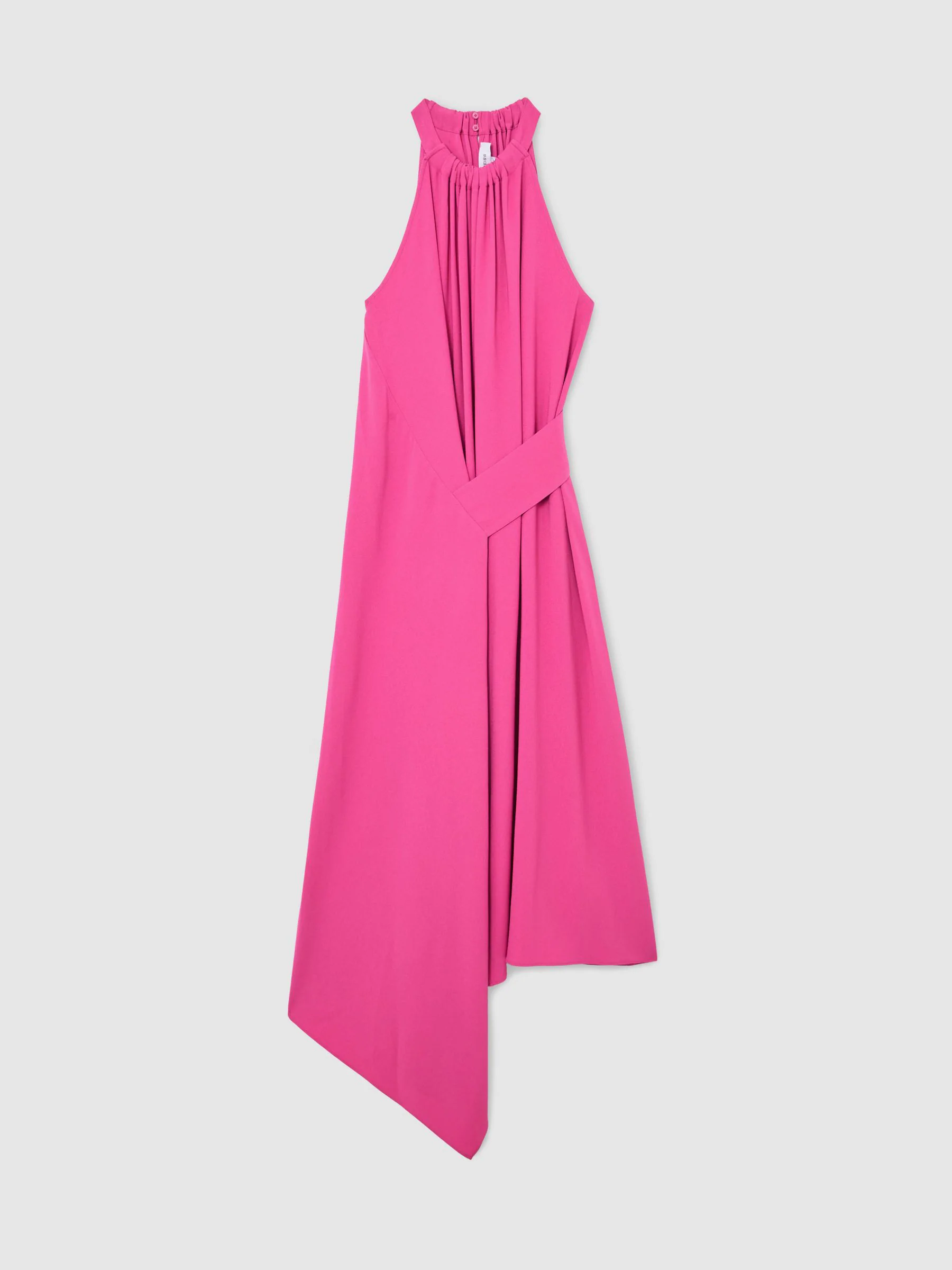 Reiss Raspberry Pink Maeve Drape-Detail Sleeveless Midi Dress
