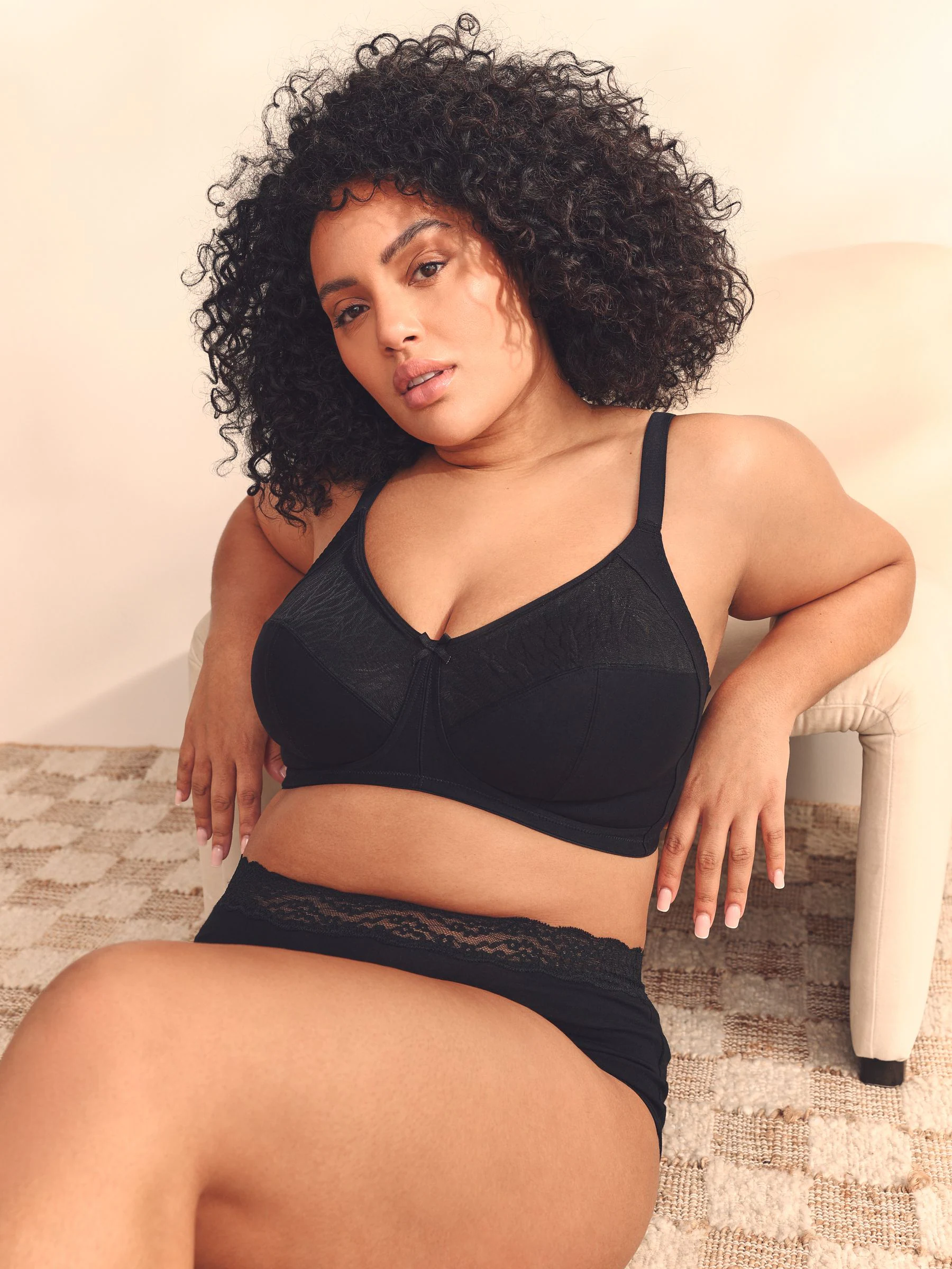 Black B-H Total Support Full Cup Non Wire Cotton Ultimate Comfort Bra