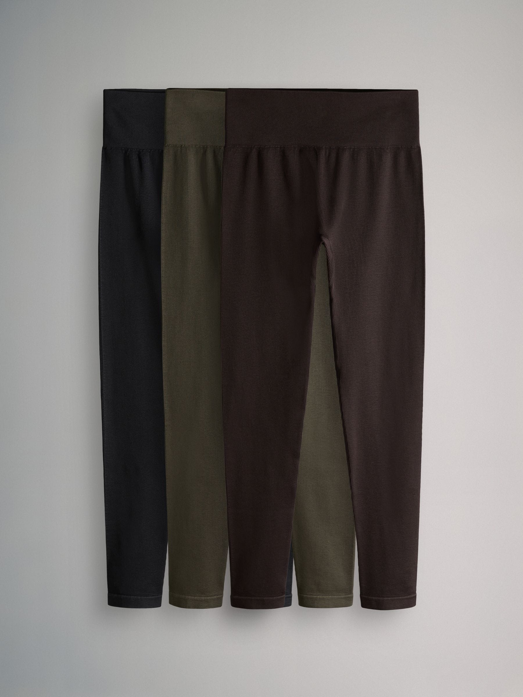 The Set 3 Pack Active Ribbed Legging Black/Chocolate Brown/Khaki