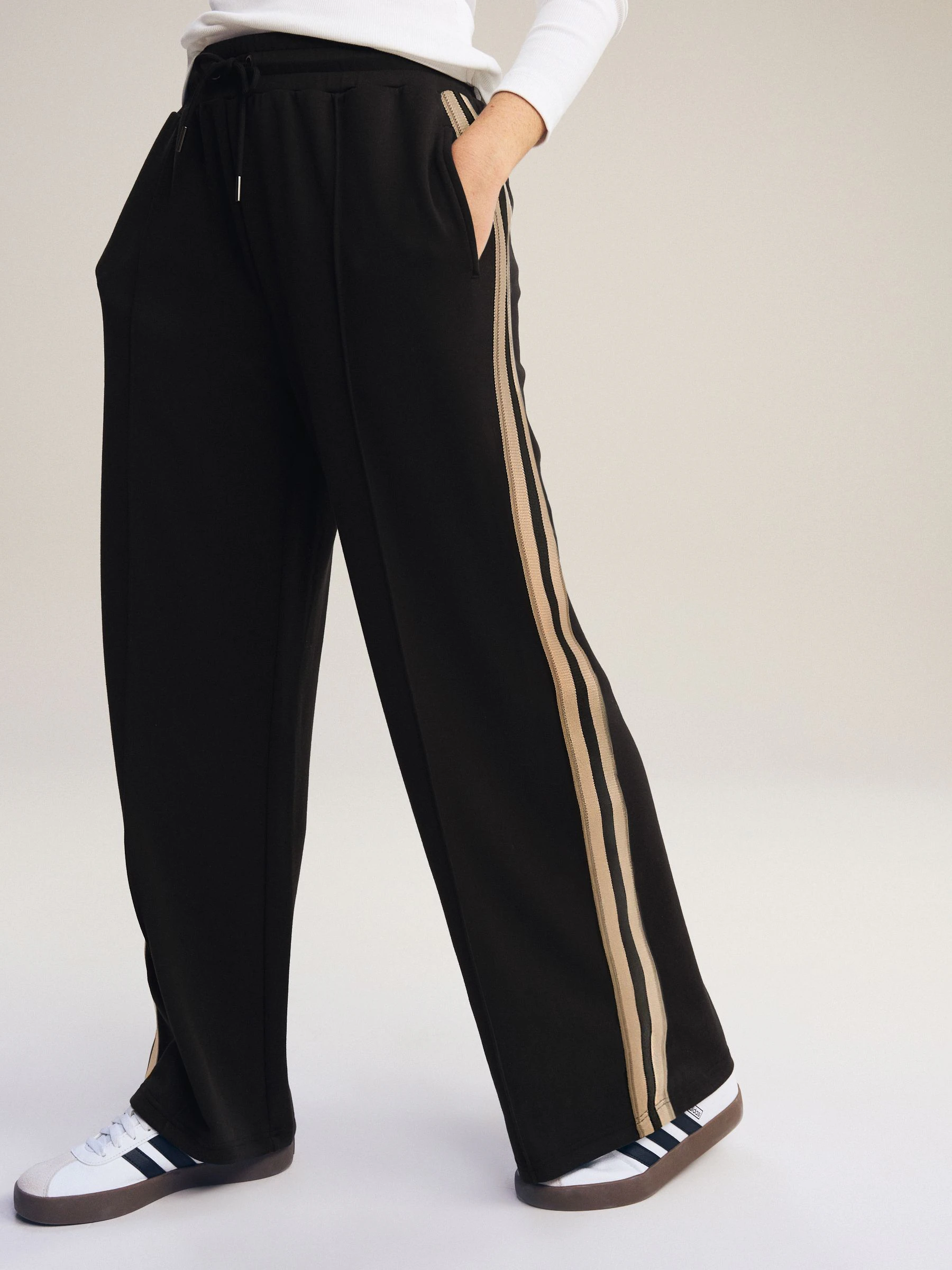 Black/Neutral Slinky Wide Leg Side Stripe Track Trousers