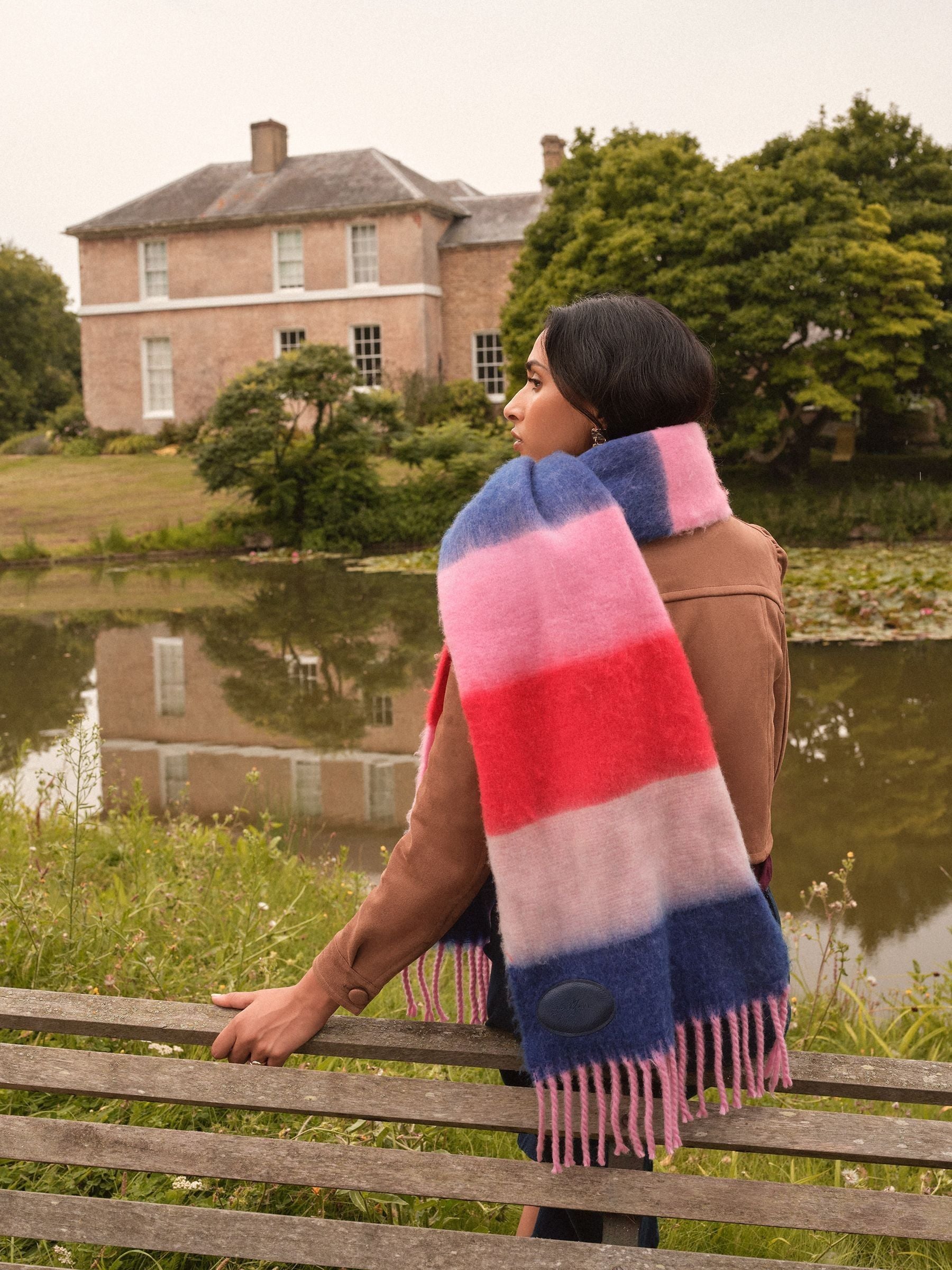Love & Roses Pink/Blue Stripe Brushed Scarf