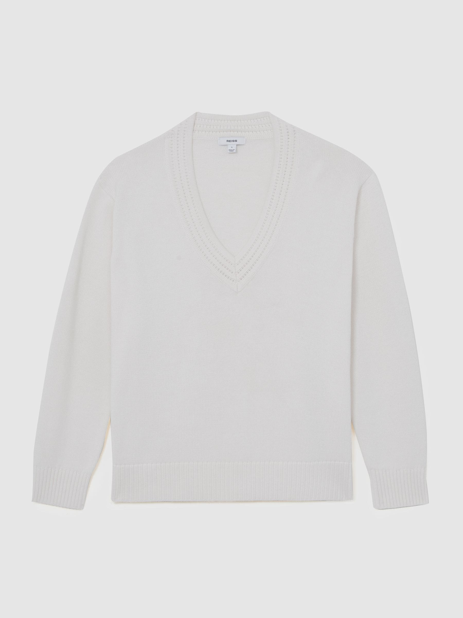 Reiss Ivory Cherish Cotton and Wool V-Neck Jumper