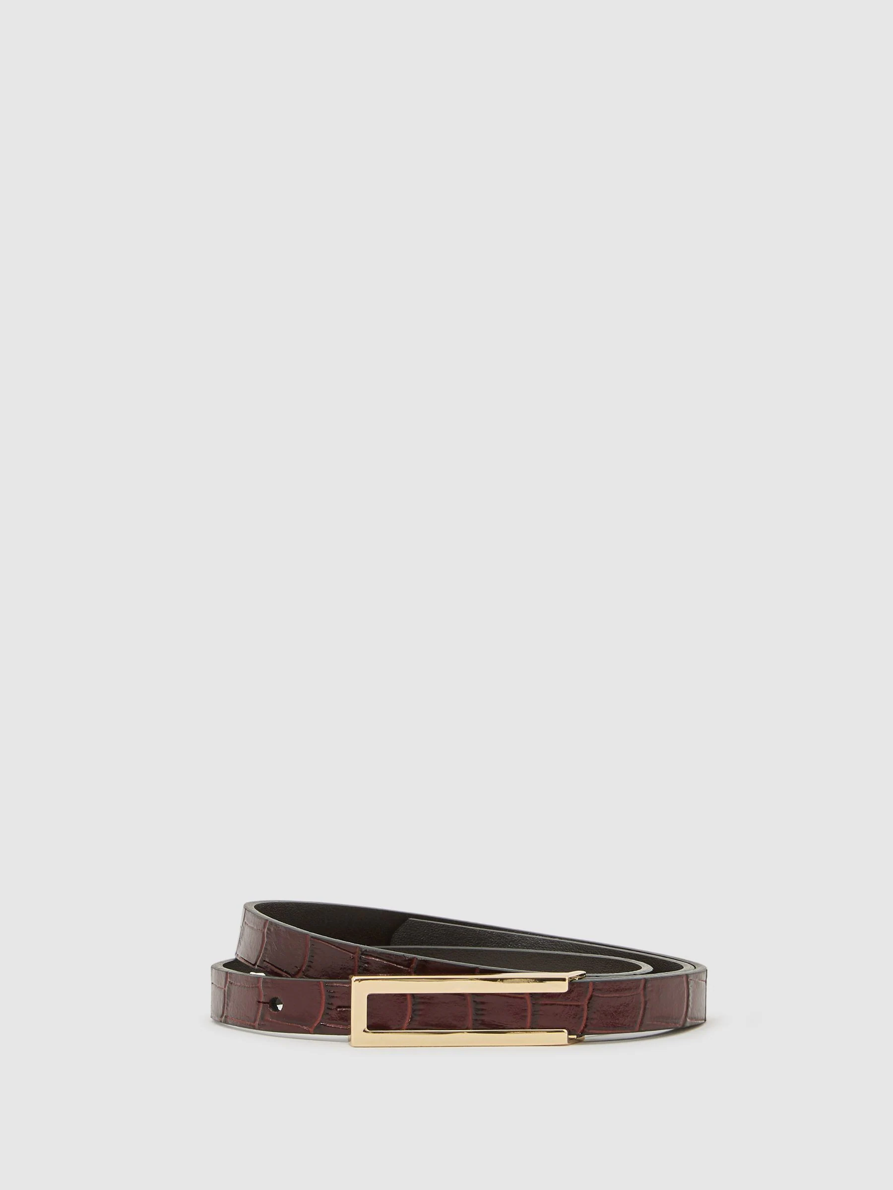 Reiss Burgundy Bronya Leather Crocodile-Effect Belt
