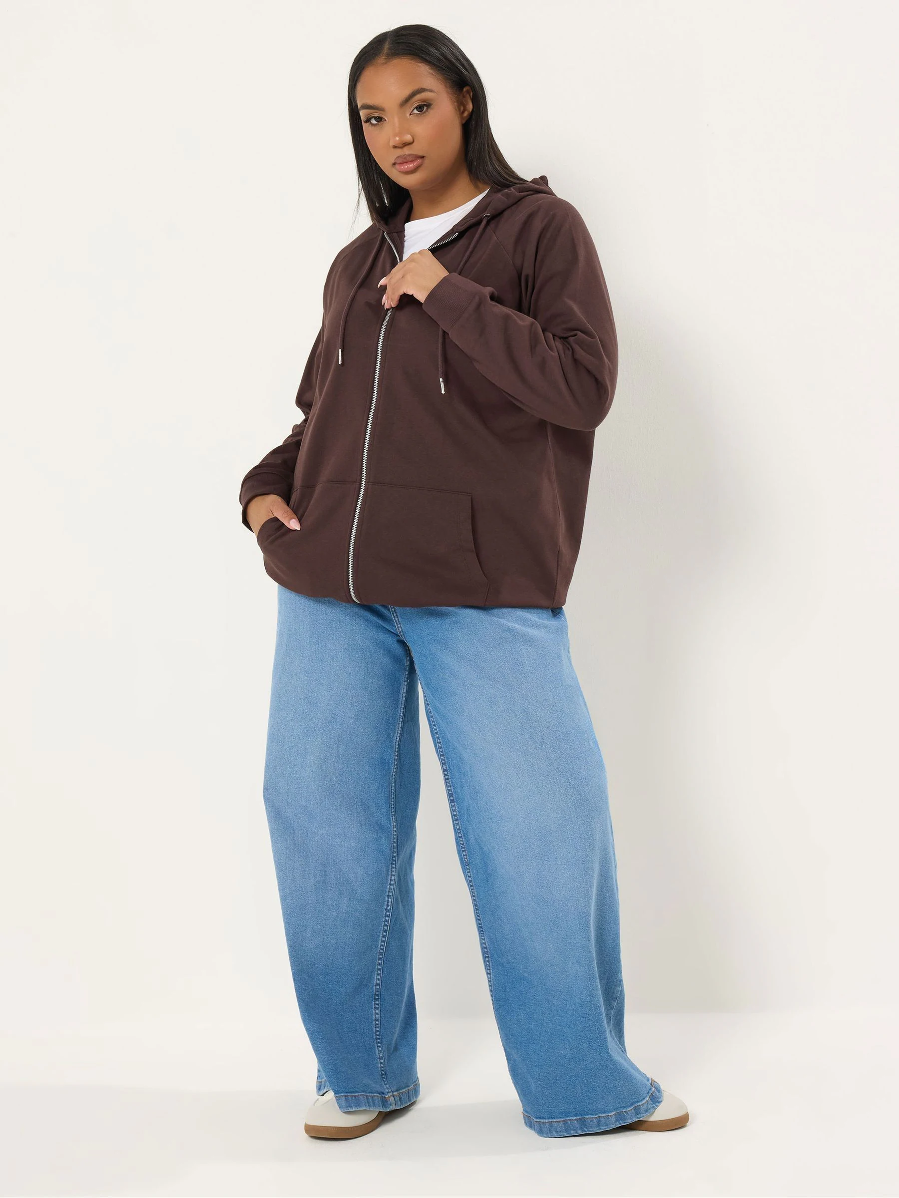 Yours Curve Brown Zip Thru Hoodie