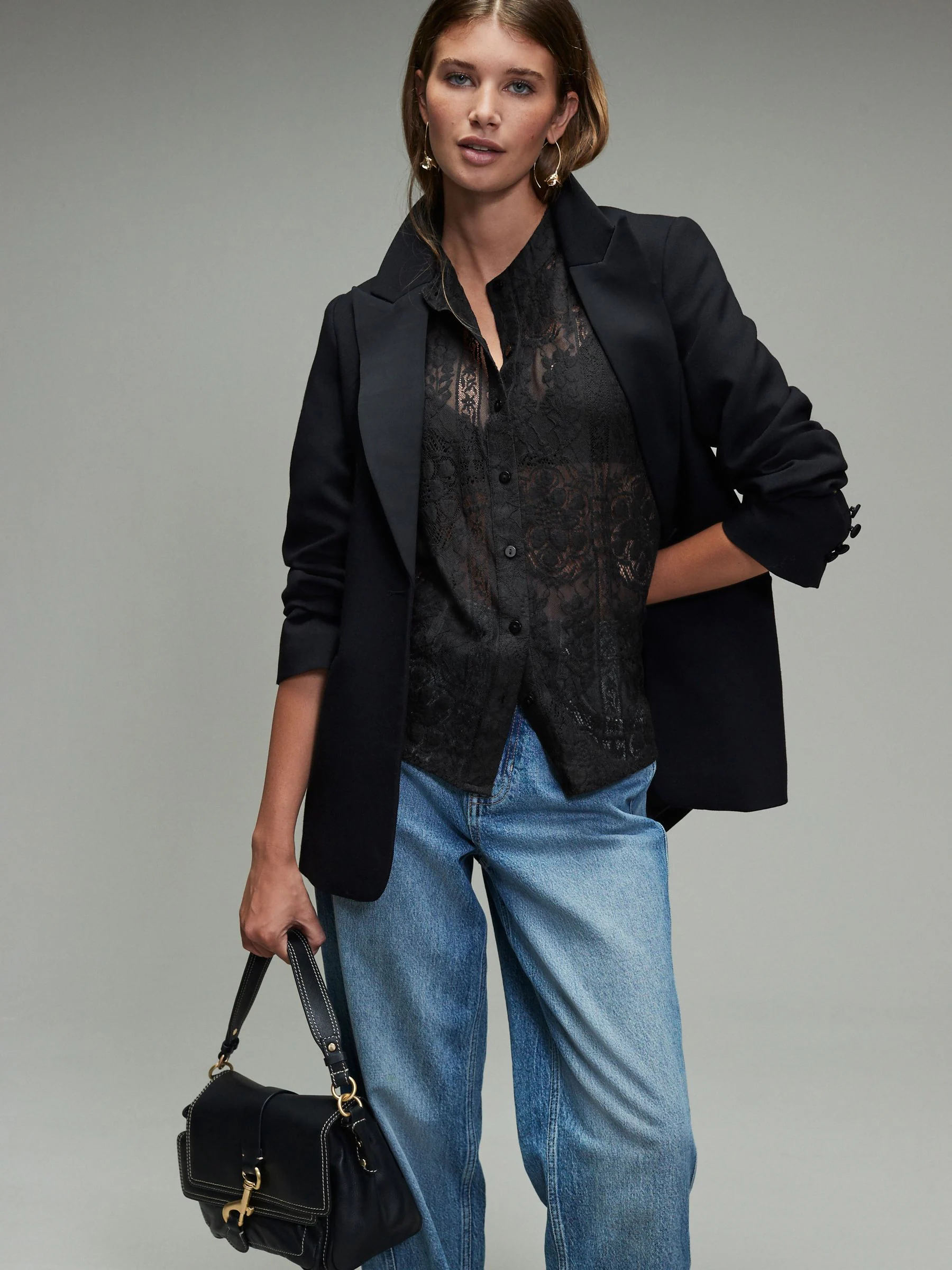 Black Lace Half Sleeve Blouse