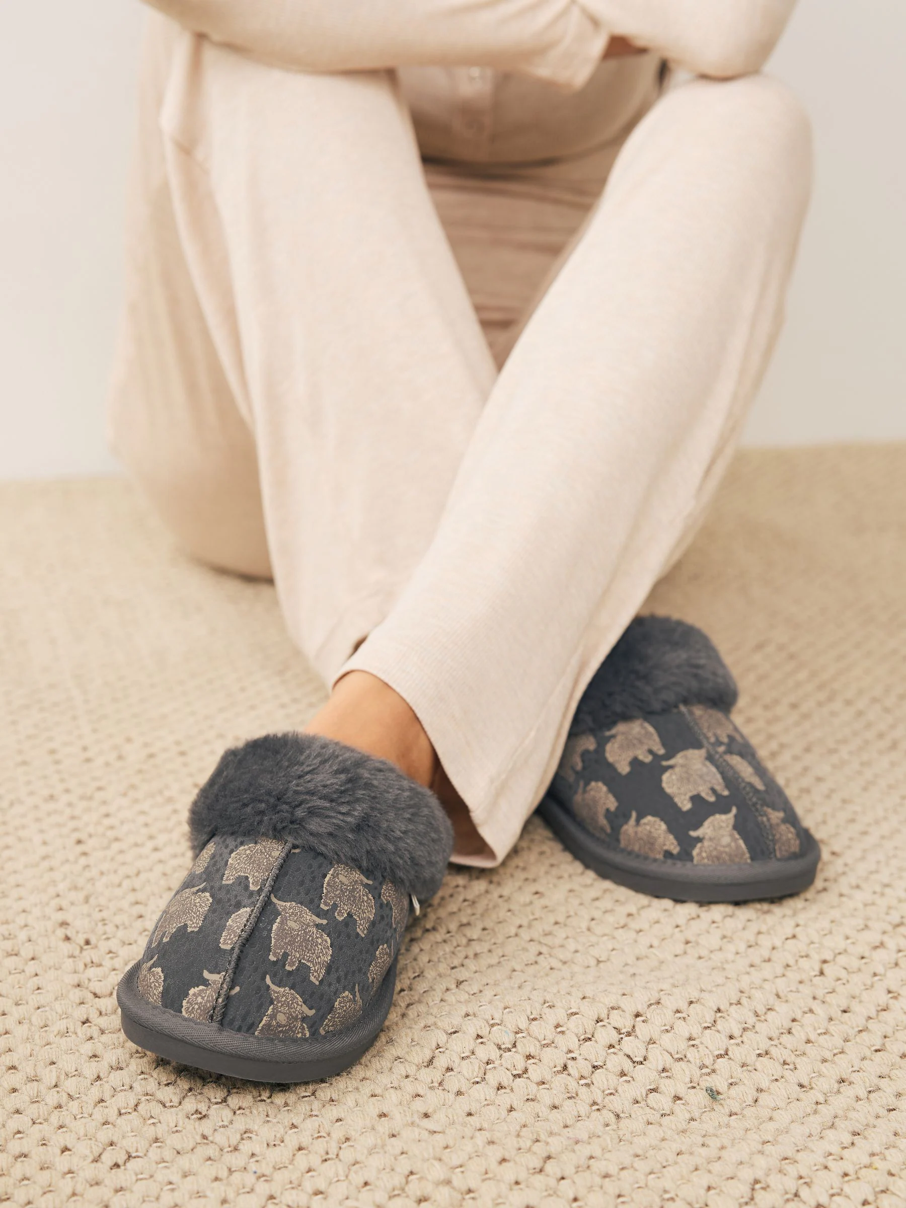 Grey Hamish Suede Mule Slippers
