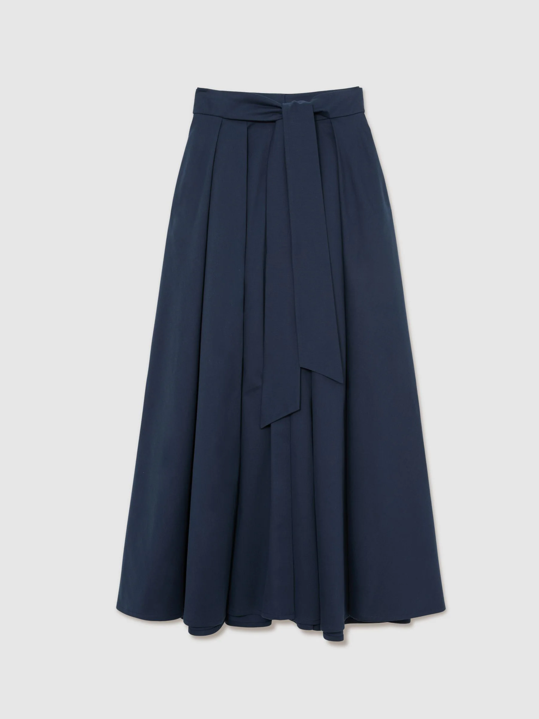 Reiss Navy Simone Cotton-Blend Pleated Maxi Skirt
