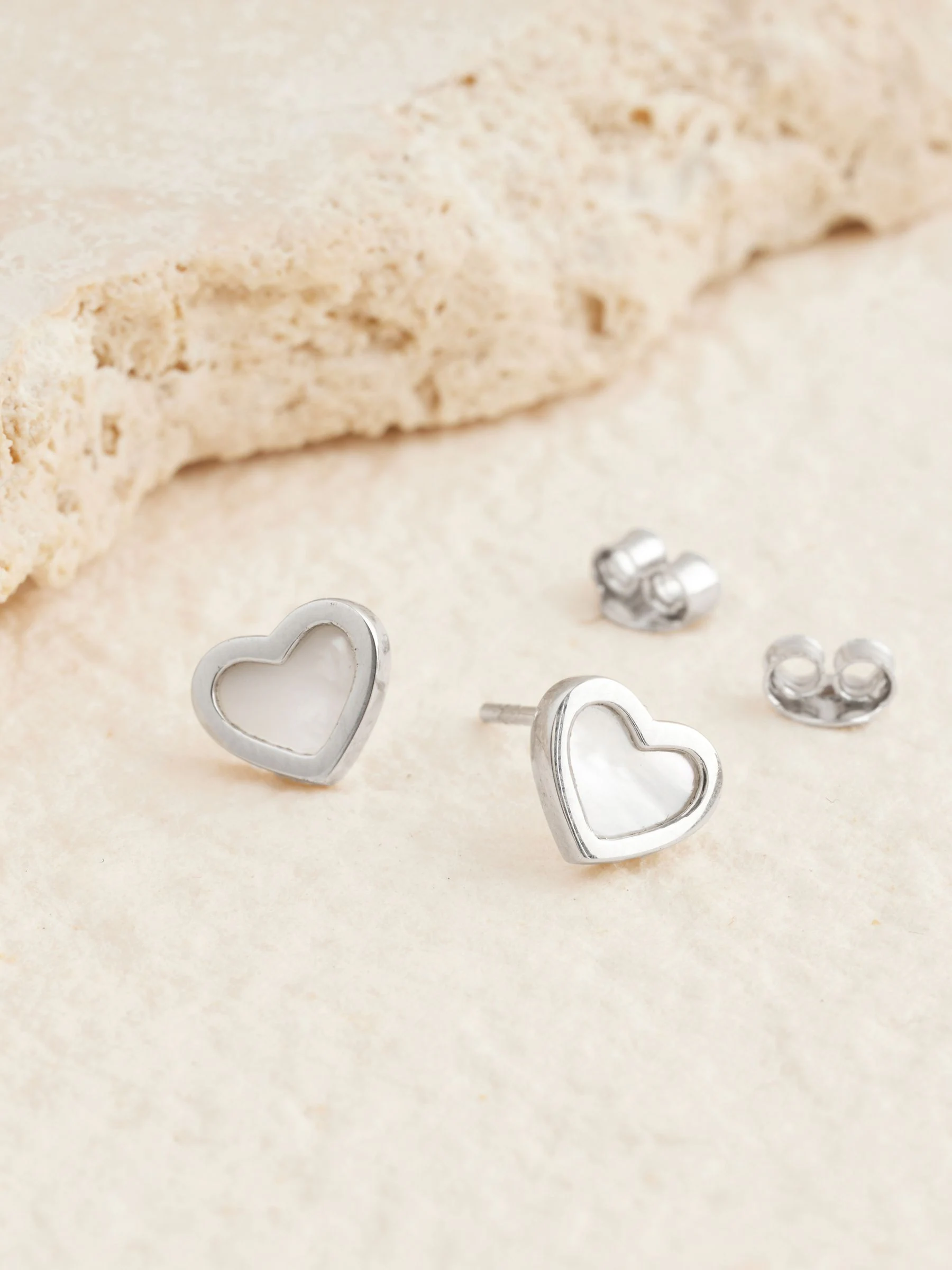 Sterling Silver Mother Of Pearl Heart Earrings