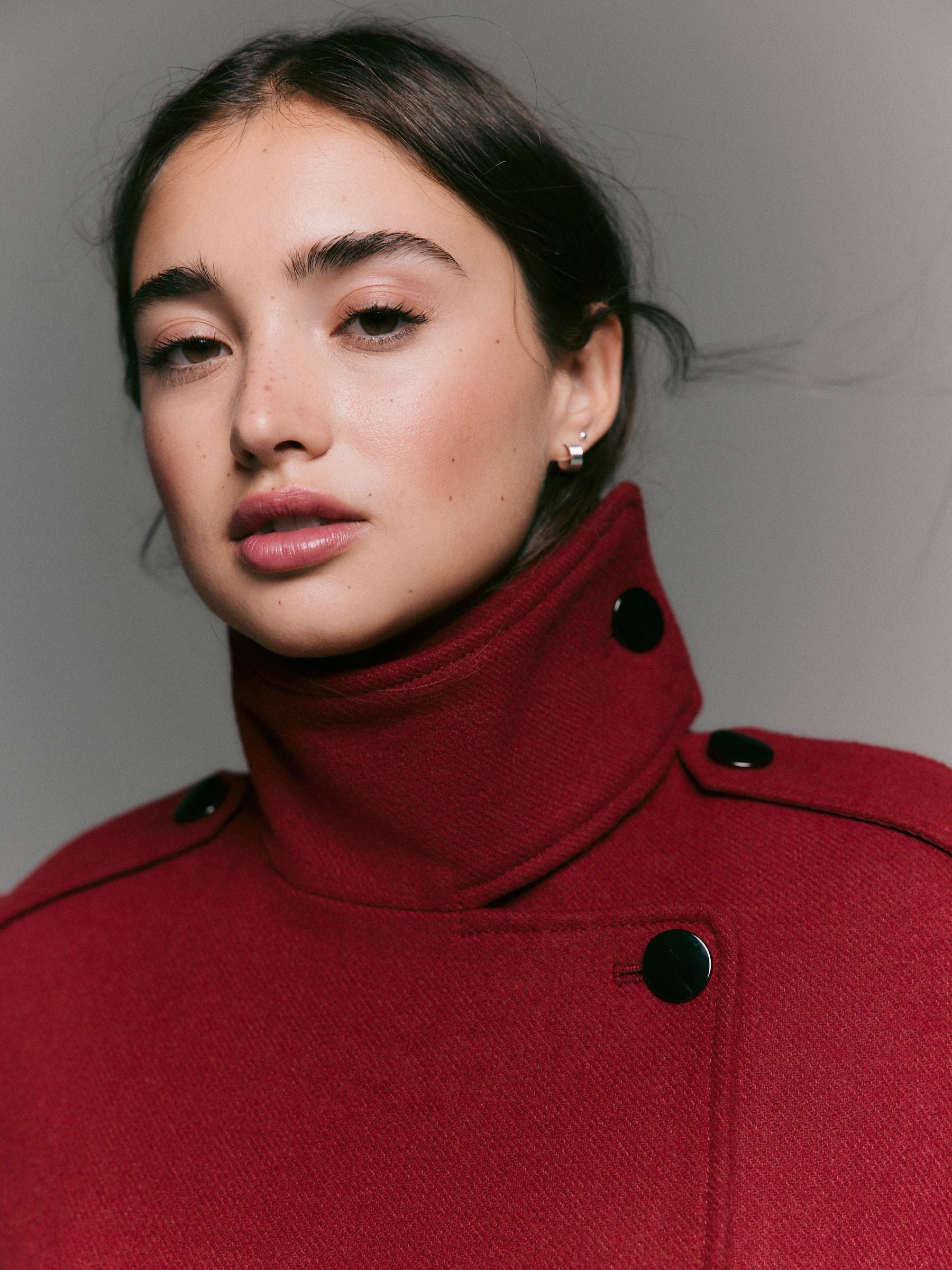 Burgundy Red Formal Funnel Neck Coat