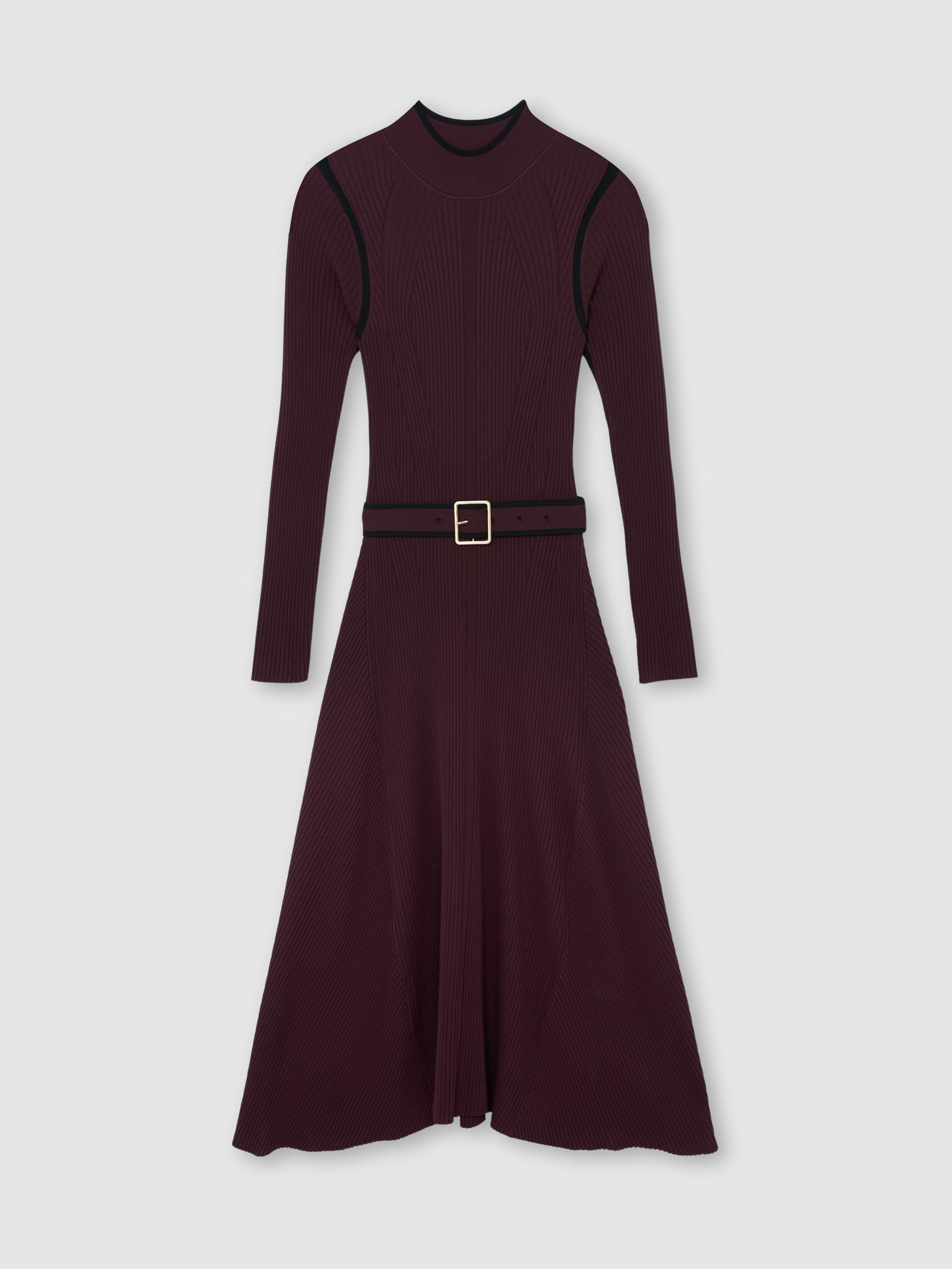 Reiss Burgundy/Black Ella Colour-Block Rib-Knit Midi Dress